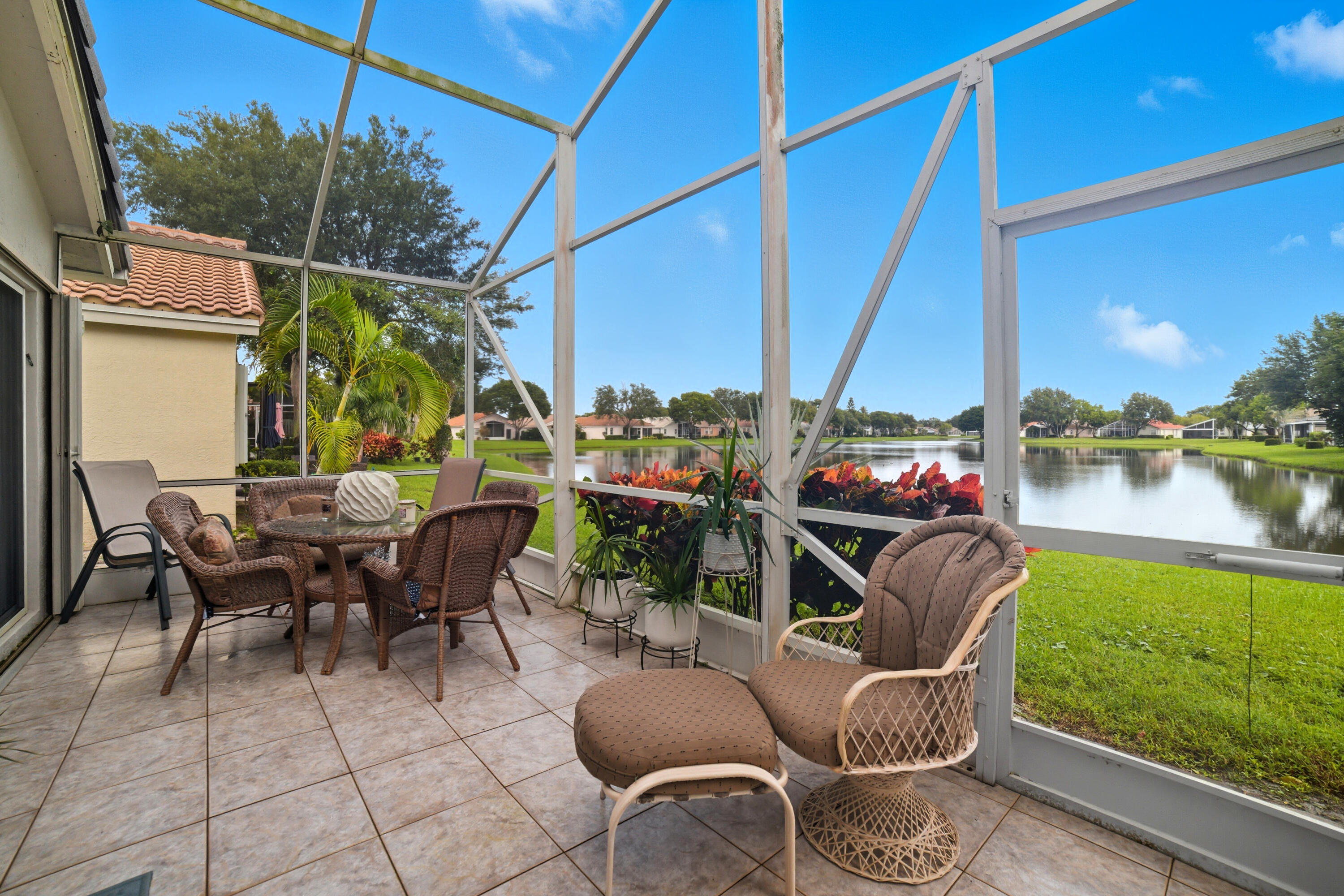You won't want to miss this beautifully maintained, fully furnished 3-bedroom, 2-bathroom single-family home offering breathtaking, unobstructed lake views that make every day feel like a vacation. From the moment you walk in, you're greeted by a bright, open living space filled with natural light and thoughtfully furnished for both comfort and style. The screened-in lanai provides the perfect setting to enjoy morning coffee or evening sunsets while overlooking the tranquil lake — a true private escape right at home. Just steps from your front door, you'll find a satellite pool, making it easy to take a quick dip or relax in the sun.  But what truly sets this property apart is the incredible community it's located in. Residents enjoy access to a 72,000 sq ft clubhouse that's buzzing with activity, including a 650-seat theater featuring Las Vegas-style shows, movies, lectures, and more. Whether you're into card games, tennis, pickleball, or soon-to-come bocce ball, there's always something to keep you engaged and active. A convenient on-site café serves breakfast and lunch, making it easy to stay connected and enjoy the full resort-style experience.Available for Winter of 2027, this is the seasonal rental you've been dreaming of...a perfect blend of comfort, luxury, and community. With so much to offer and limited seasonal availability, this opportunity won't last. There is nothing else like it in this community. Make it yours before someone else does!