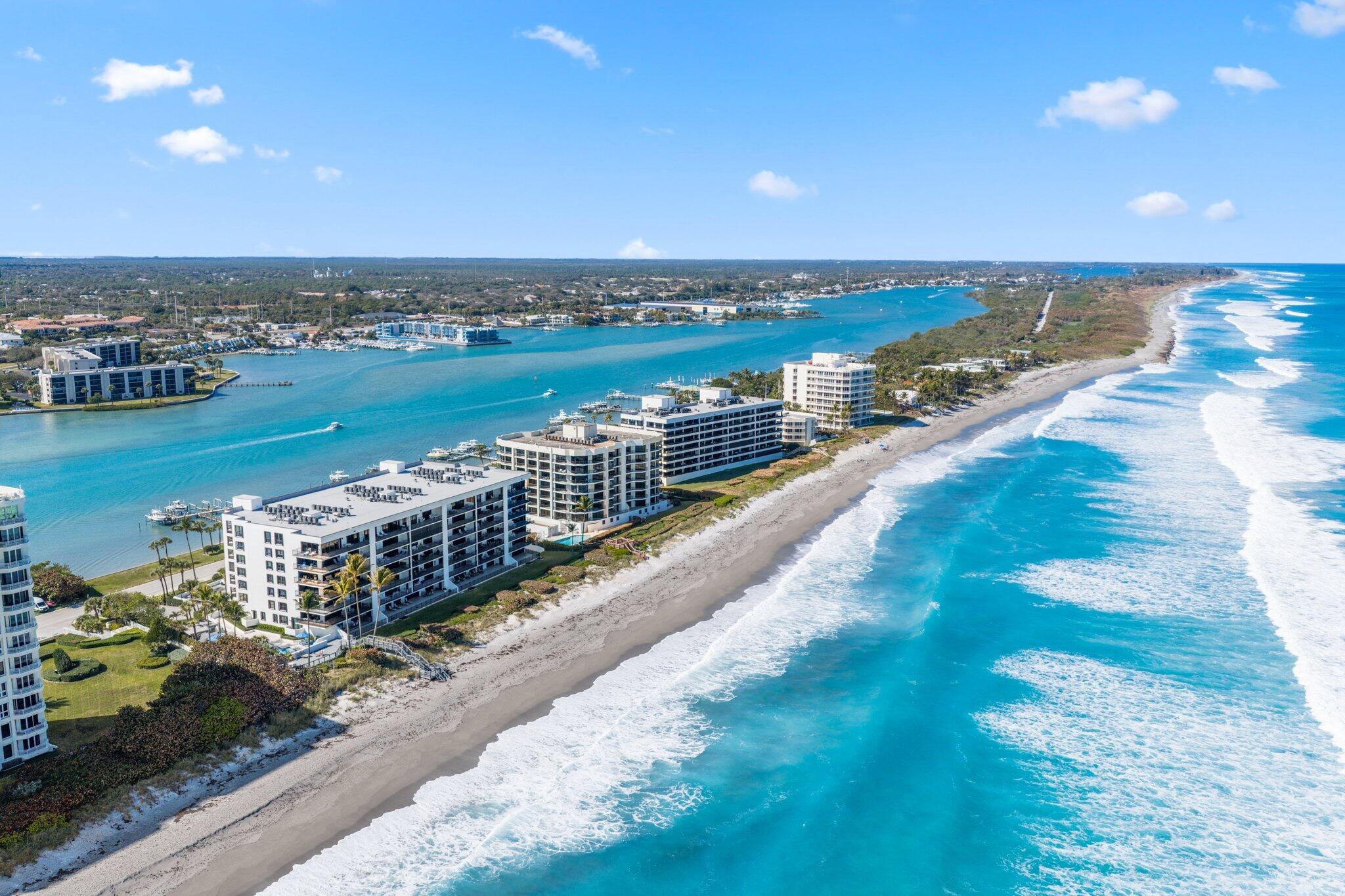 Never before offered for sale! Most Desired South-East facing Double Penthouse on Exclusive Jupiter Island.  A Complete Modern Renovation, the residence features 10-foot Ceilings, Matte Lime-Plastered Walls and Ceilings, exquisite Italian flooring, and Designer/Italian lighting throughout.
Originally designed as a five-bedroom layout, the floor plan has been thoughtfully reinvented to create one exceptionally grand primary suite with numerous closets, a dedicated dressing area, and a luxurious bath. A second grand guest primary suite offers its own bath, spacious walk-in closet, and additional off-season closet. An adjacent guest bedroom is en suite, complemented by two elegant powder rooms.
Outdoor living is extraordinary, highlighted by an expansive 83-foot oceanfront balcony wrapping to the south, offering breathtaking sunrise and moonrise views as well as sweeping coastline vistas. Additional Intracoastal-facing balconies provide stunning sunset views and tranquil waterway scenery.
The property includes four private parking spaces and a private boat dock. Furniture is negotiable; art, antiques, exercise equipment, and personal items are excluded.
A rare and unparalleled opportunity to own the only double penthouse on Jupiter Island.