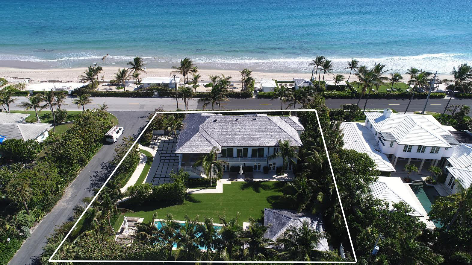 Completely Redone down to the same foot print & brought back up! North End Luxury with 5 Bed 6.5 Bath pool home with a 2 car garage and a private oceanfront cabana  This all white & open floor plan offers abundant natural light and has the beach feel of an oceanfront residence in St. Barts. Interior features include imported concrete poured Italian polymer flooring & all impact seamless doors throughout imported from Germany. Boffi Style contemporary kitchen with corona countertops. Wolf Range and Gaggenau Refrigerator , media room , custom electronic shades throughout. Two bedroom staff apartment + tons of storage. This Smart home offers AV throughout, wireless speakers inside and out, integrated lighting systems, pool lighting and heating fully programmable from Smart Home Apps.