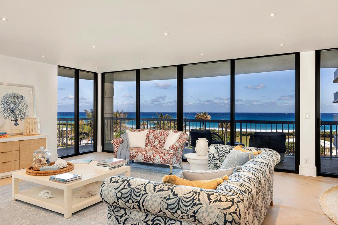 Palm Beach Oceanfront Masterpiece for Sale! Experience the epitome of luxury living in this stunning, newly renovated oceanfront apartment, completed in 2025. Designed by a top interior decorator for their own family, this beach home is a true masterpiece. Every aspect of this apartment has been meticulously curated, from the wide plank European White Oak floors in a chevron pattern to the gourmet custom-made kitchen, featuring Calacata gold marble island, Le Cornue Stove, Shawn farmer sink, and Waterworks fixtures. The kitchen also boasts a wall of Sub Zero wine cooler, refrigerator, and freezer appliances. This apartment has undergone a complete transformation, stripped down to bare walls and rebuilt using only the healthiest materials, ensuring a safe and SEE MORE: peaceful living environment. The renovation also included the installation of all new systems, including linear AC, plumbing, and extensive electric with state-of-the-art 2-inch recess lighting throughout. The apartment's luxurious bathrooms are clad in marble, with Waterworks faucets, bath tub, exposed showers, and water closets. The floors feature exquisite marble mosaic designs, adding an extra layer of sophistication and elegance. With its unparalleled finishes, attention to detail, and prime oceanfront location, this apartment is truly one-of-a-kind. This is a rare opportunity to own a piece of paradise. A property of this caliber, with its exceptional finishes, prime location, and meticulous attention to detail, does not come on the market often. Don't waste your precious years renovating - this apartment is move-in ready, allowing you to enjoy your dream home from day one.  As an added bonus, the seller will pay the $150,000 assessment for the next 10 years at closing, providing you with a significant cost savings and added peace of mind.  Don't miss your chance to make this extraordinary oceanfront apartment your home. P.S. The high-end furnishings and accessories showcased in the apartment are available for purchase separately, providing a unique opportunity to acquire a truly turn-key luxury home. Washer Dryer in unit, oversized closets, full time manager.