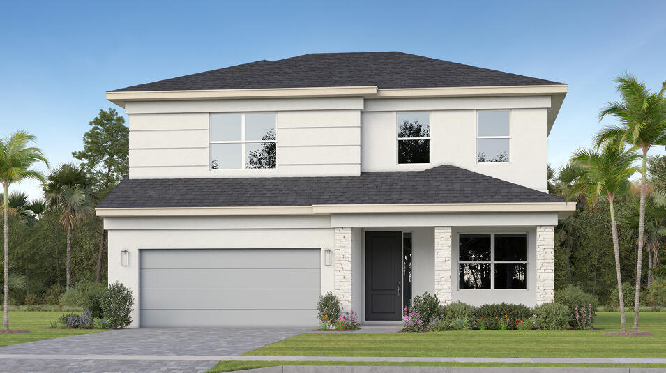 This new two-story home showcases a gracious open design among the first-floor kitchen, Great Room and dining room, which has direct access to the large covered lanai. On the same level is a private study and the tranquil owner's suite with an attached bathroom. Upstairs caters to all three secondary bedrooms and a loft .  Prices, dimensions and features may vary and are subject to change. Photos are for illustrative purposes only.