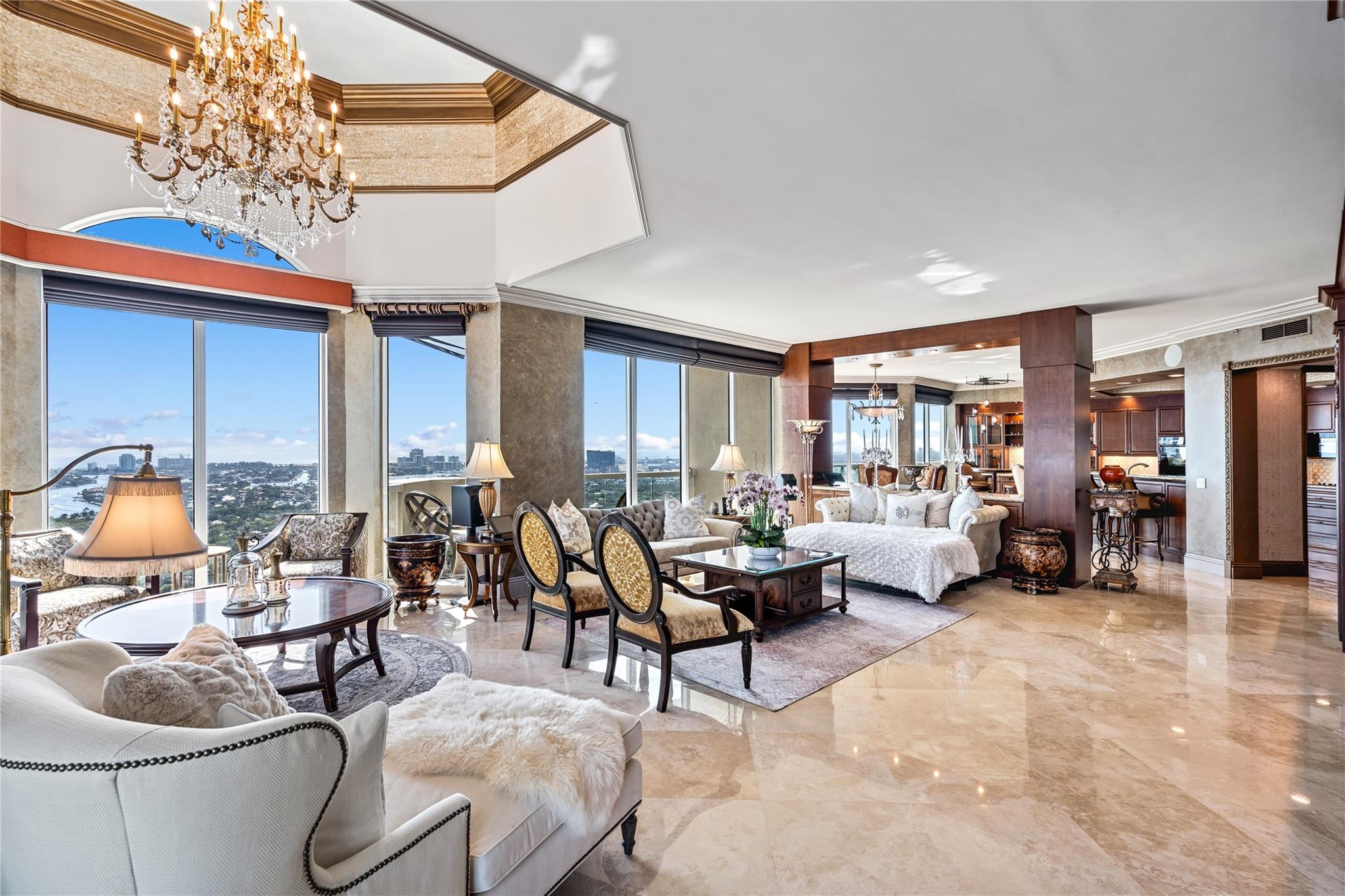 Elegantly Re-Imagined Corner Penthouse, offered fully furnished, boasts 4,200 +/- total sqft of European refinement with sweeping views of the Ocean, New River, and Cityscape. Atop Las Olas Grand, the premier address of downtown, this sophisticated split-plan residence was refitted with the finest materials & finishes across 3 Bedrooms plus an Office/Den, and 3 Full & 1 Half Bathrooms. Features include a handsome Poggen-Pohl kitchen with luxe Appliances, Control4 Smart Home automation for lighting, shades, HVAC, scenes, video and Bowers & Wilkins audio, Swarovski Crystal Chandeliers & fixtures, and volume 10’ – 16’ ceilings with inlaid mother of pearl accents and imported stones. Other amenities include 3 convenient Garage Bays and a huge 8’x24’+/- climate-controlled storage/hobby room. DISCLAIMER: Information published or otherwise provided by the listing company and its representatives including but not limited to prices, measurements, square footages, lot sizes, calculations, statistics, and videos are deemed reliable but are not guaranteed and are subject to errors, omissions or changes without notice. All such information should be independently verified by any prospective purchaser or seller. Parties should perform their own due diligence to verify such information prior to a sale or listing. Listing company expressly disclaims any warranty or representation regarding such information. Prices published are either list price, sold price, and/or last asking price. The listing company participates in the Multiple Listing Service and IDX. The properties published as listed and sold are not necessarily exclusive to listing company and may be listed or have sold with other members of the Multiple Listing Service. Transactions where listing company represented both buyers and sellers are calculated as two sales. “No payments made until title passes” Some affiliations may not be applicable to certain geographic areas. If your property is currently listed with another broker, please disregard any solicitation for services. Information published or otherwise provided by seller, listing company or its representatives is deemed reliable but are not guaranteed and subject to errors, omissions, or changes without notice. Copyright 2026 by the listing company. All Rights Reserved.