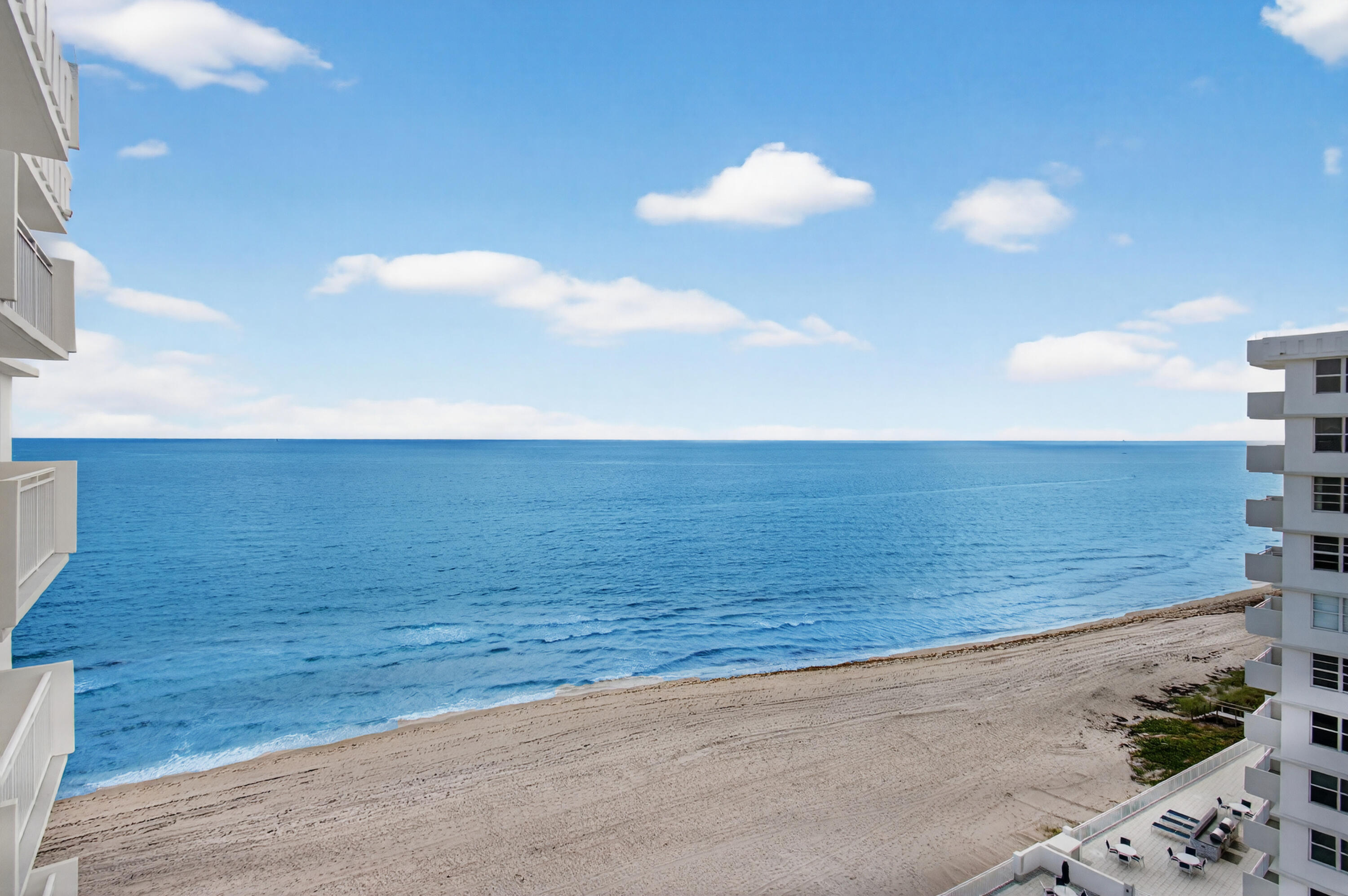 Oceanfront living at its finest in this beautiful 2-bedroom, 2-bath furnished condo on the beach. All concrete restoration work is complete. This is a pet-friendly building with no waiting period for rentals. 1 small pet; 15 lb max. Spectacular views of the ocean, pool, and intracoastal from this 9th-floor unit. Kitchen and baths have granite countertops,  newer cabinets, hurricane-impact windows, and generous closet space. The building provides security, garage parking, a storage unit, and many amenities, including an oceanfront pool, fitness room, BBQ area, and a community room. 45 Ocean is just minutes from Atlantic Ave., Downtown Boca, and many restaurants and shops.