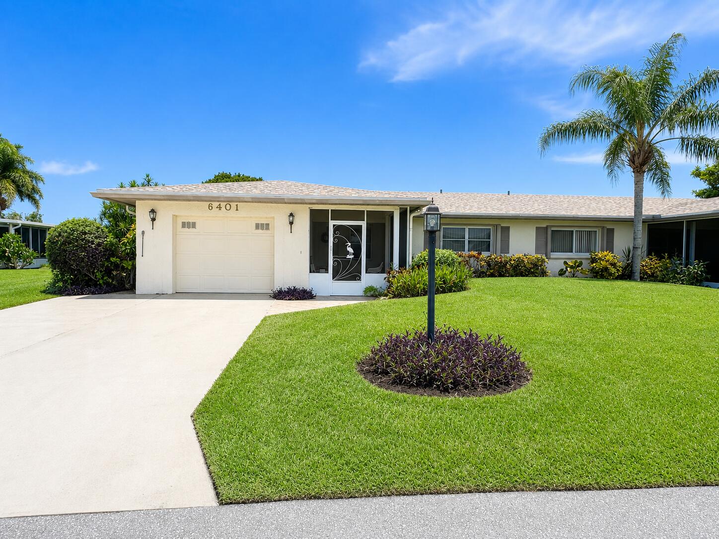 One of the best lots in Delray Villas 4/5 with it's water views and abundant greenery surrounding a large screened in porch which makes it truly feels like your very own private oasis. Not only that, roof was done in 2024,  HVAC replace 2025, water heater in 2023! Come check out this gem that awaits it's new owner. Vibrant 55+ community with a new club house and with great amenities that are in the process of becoming even better! (all new pool and pickleball/tennis courts).