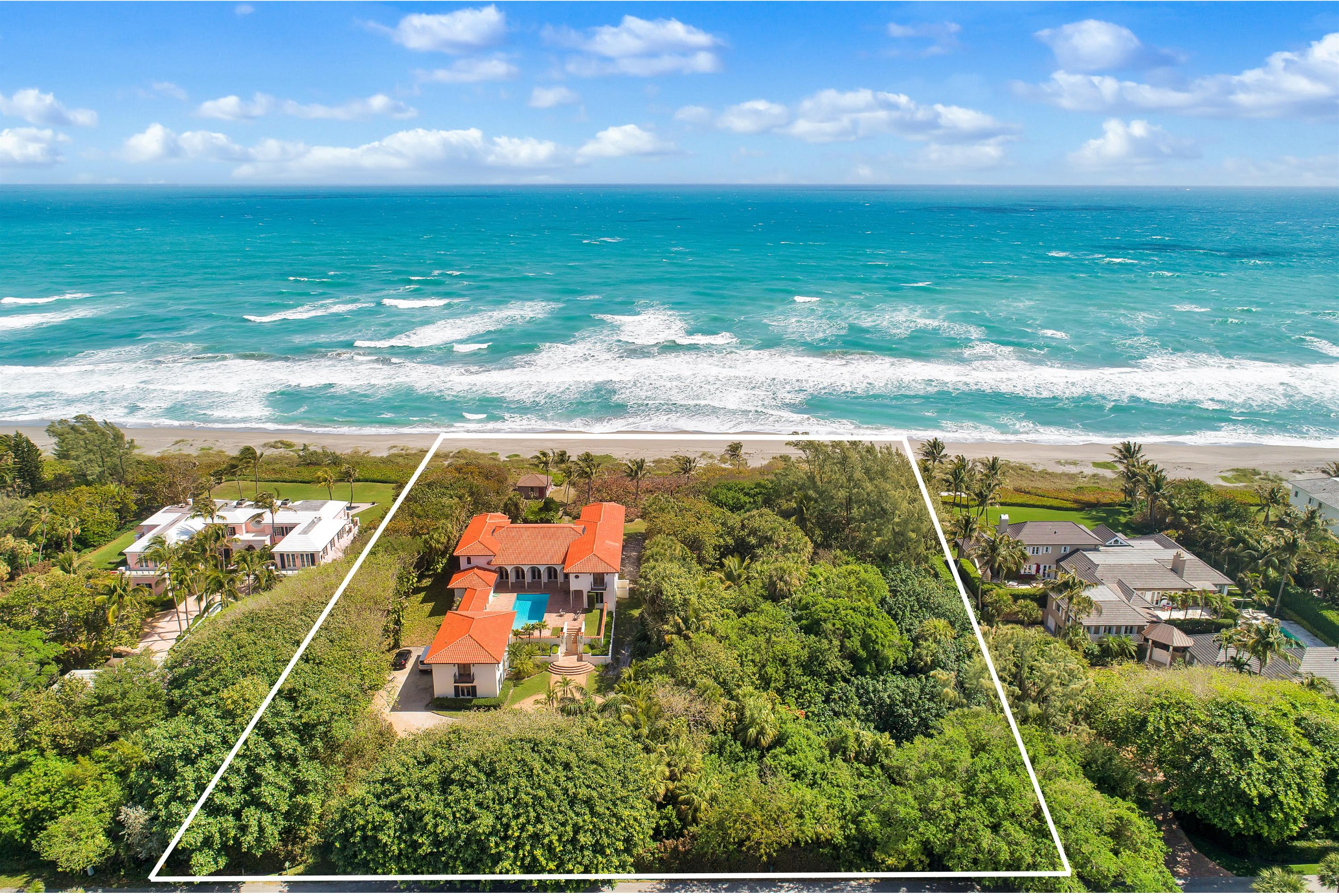 Spectacular 230 of Direct Ocean on the Premier location on Jupiter Island!!!! Rare opportunity to purchase double-lots on best oceanfront location of Jupiter Island just south of Beach Club.  On the North lot, the attractive, well built, CBS Tuscan Estate was rebuilt in 1993 and features great floorplan, detached guest house, expansive pool and patio area, and some of the best panoramic ocean views on the island! There is plenty of room in the 9,500 total square foot house, including a 1,500 sf guest house, and 350 sf beach cottage. Each lot is 115' on the ocean totaling 230' on the sand and almost 3 acres of total both lots combined. Double Lot with incredible ocean view, topography, and elevation! With very low density, the exquisite beauty and superior location have made Jupiter Island one of the most desirable & exclusive places to live in the world. Most of the homes are situated on over 1-acre + Oceanfront or Intracoastal parcels. Residents enjoy the unspoiled private beaches, dockage for large yachts with close proximity to the Jupiter Inlet, a short drive to world-class dining, best shopping, executive airports and only 30 minutes from Palm Beach Airport.
Jupiter Island also offers an extremely exclusive Golf Club known as the Jupiter Island Club which offers an 18 hole golf course, 14 tennis courts, a saltwater pool, and docking facilities for large boats. Jupiter Island is also known for its famous homeowners such as Gary Player, Greg Norman, and Tiger Woods.