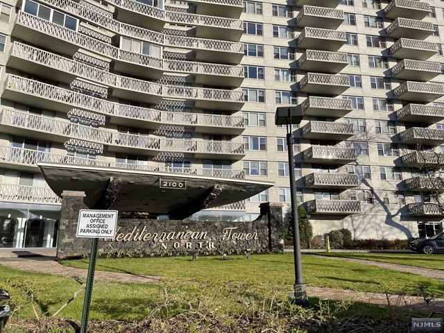 Welcome to the Med N, a luxury highrise centrally located near lovely Constitution Park, great shopping, multitude of restaurants, near GWB & all major highways and houses of worship. The building offers many amenities. A huge and comfortable lobby to meet and great, 24 Hour doorman, on site super & management. Pools, Tennis, Basketball, Handball, BBQ grills and patio, childrens play ground, indoor play room, gym, weight rm, storage room, bike room, community rm, public wi-fi, great landscaping around the building ++. Parking avalable for an additional charge. This large bright East facing unit, sold AS IS, has great potential. Floors are refinished, fridge and oven are relatively new. There are ample walk-in closets. MAKE IT YOUR HOME! Owner is licensed NJ RE broker Note: Bathroom wall by shower needs to be replaced. Seller is willing to renovate call to discuss adjusted price then
