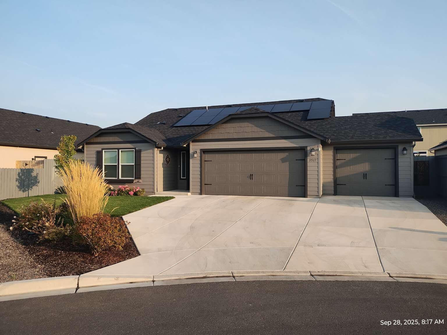 THIS WONDERFUL HOME FEATURES A 3-CAR GARAGE, ELECTRICAL SOLAR SYSTEM AND BACKYARD SPA. This is the ''Edgewood'' by Hayden Homes...a beautiful mid-sized single level home built in 2023. With a well designed kitchen, featuring a breakfast bar and ample counter space overlooking both the spacious living and dining rooms. A separate main suite offers privacy and features two large closets in addition to a dual vanity en-suite. There are two more bedrooms that share a full bathroom. Outside there are great views of Roxy Ann Peak and distant Mt Ashland. The many upgrades include a very large and useful three car garage, upgraded flooring package, gas range and a fireplace. Other exterior features added by owners are solar panels and system, a Bullfrog spa, gazebo, landscaping, wood walkways, and storm door. Inside additions include ceiling fans, light dimmer switches and a combination of wood slat window coverings and bedroom blackout curtains. This home is very clean and move in ready!