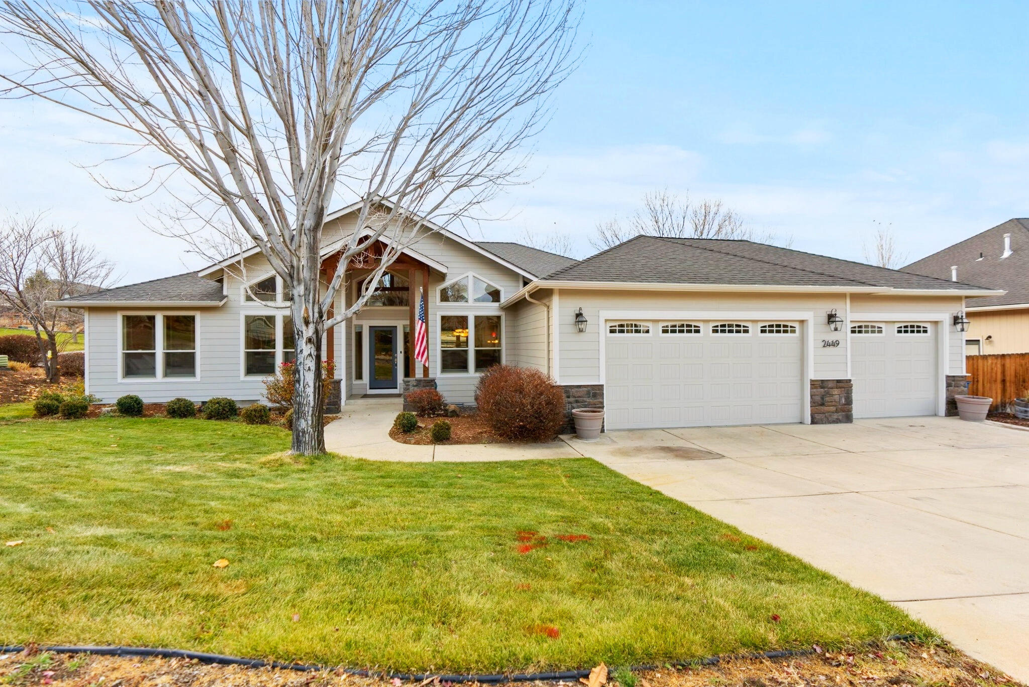 Step into spacious living w/ soaring vaulted ceilings & an effortless open layout designed for hosting, relaxing, & comfort. This gorgeous single level 2,260 sq. ft. home offers 4 generous bedrooms plus a dedicated office, providing flexibility for work & life. The expansive kitchen features brand-new Bosch appliances, ample counter space, & a layout that opens beautifully into the dining & living areas. The thoughtful split floor plan places the primary suite on one side of the home, w/ 3 additional bedrooms on the opposite wing for added privacy. The primary bedroom includes private access to the fully fenced backyard—perfect for stepping straight into your hot tub for year-round relaxation. Recent upgrades include new exterior paint & a brand-new storage shed for added convenience. A spacious 3 car garage offers plenty of room for vehicles, equipment, or recreational gear. Meticulously maintained and thoughtfully updated, this is a home you'll love the moment you step inside.