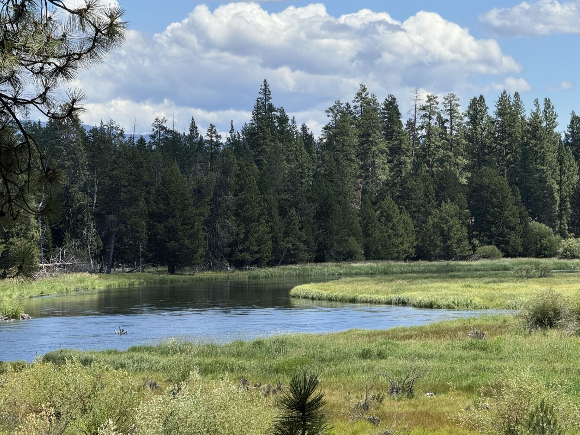 Discover your dream oasis in Bend, OR with this stunning single-level custom riverfront home nestled on 7.22 acres along the picturesque Big Deschutes River. Spanning an impressive 2,823 square feet, this Southwestern-style residence boasts panoramic views of the river, lush forests, and the majestic Paulina Peak. Enjoy direct access to La Pine State Park and a short hike to the breathtaking Fall River waterfall. The spacious layout features vaulted beamed ceilings, with beautiful hardwood and tile floors throughout. The gourmet island kitchen is a chef's delight, equipped with a 6-burner Wolf range, while the Great Room invites warmth with a custom fireplace, perfect for cozy gatherings. Each of the three ensuite bedrooms offers privacy and comfort. Class A fire-rated metal roof that mimics tile. Step outside to the wrap-around covered Veranda or enjoy the cozy fire pit.  Accessory Building/Shop with potential to convert to an Additional Dwelling Unit. Your serene retreat awaits!