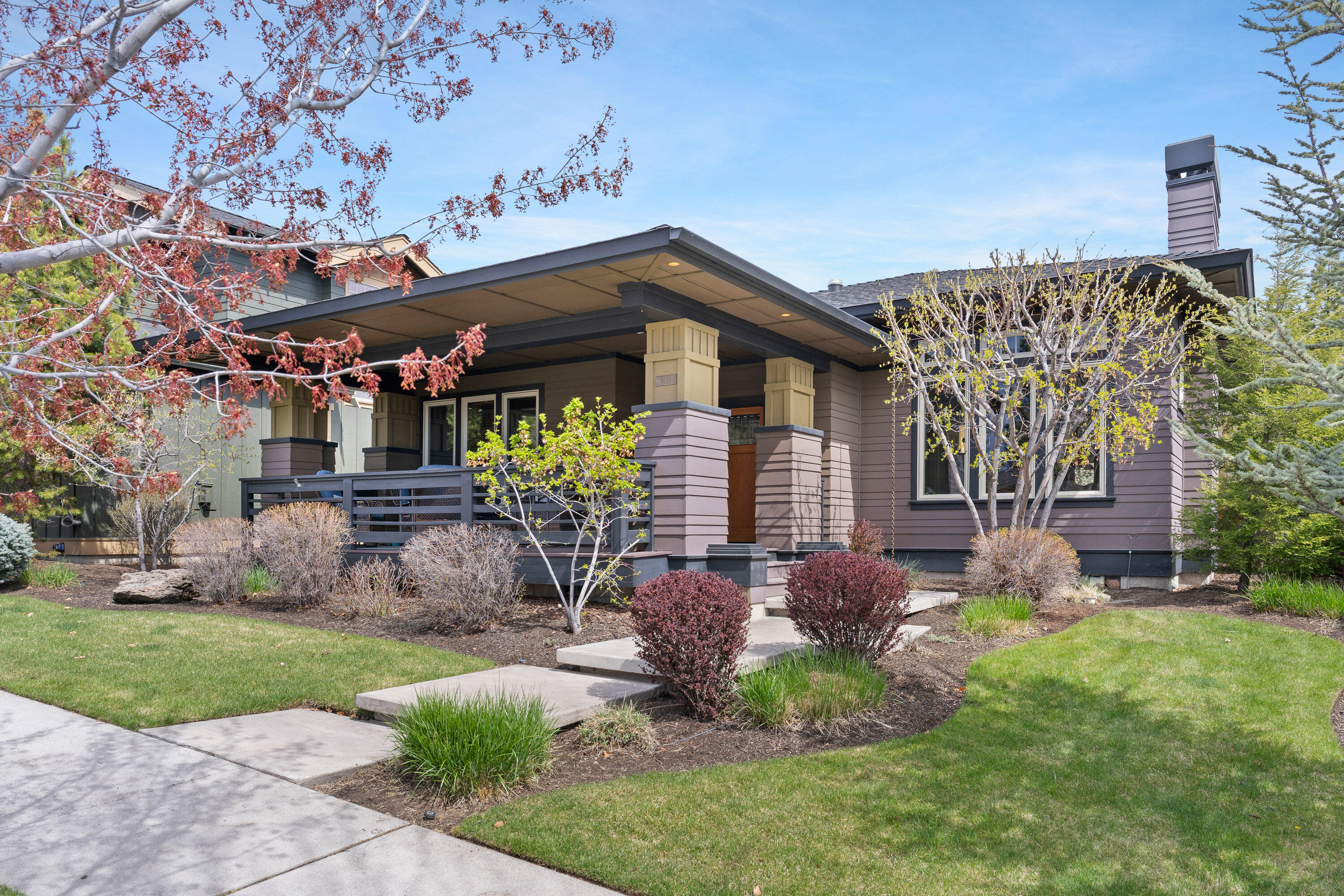 Charming and impeccably maintained prairie style home nestles in the heart of the vibrant Northwest Crossing community. This light filled, single level, open floorplan home boasts exposed beams and detailed woodwork throughout - including an intricate coffered ceiling inlay in the foyer. Pristine hardwood floors are found within the great room, kitchen and primary bedroom. The low maintenance and beautifully landscaped backyard is perfect for entertaining, OR enjoy the large covered front porch. Other features of this home are a whole house humidifier, solar tubes, EV charging station, tall windows, and vaulted ceilings. The proximity to NWX Farmers Market, restaurants, shops, schools and
trails can't be beat!