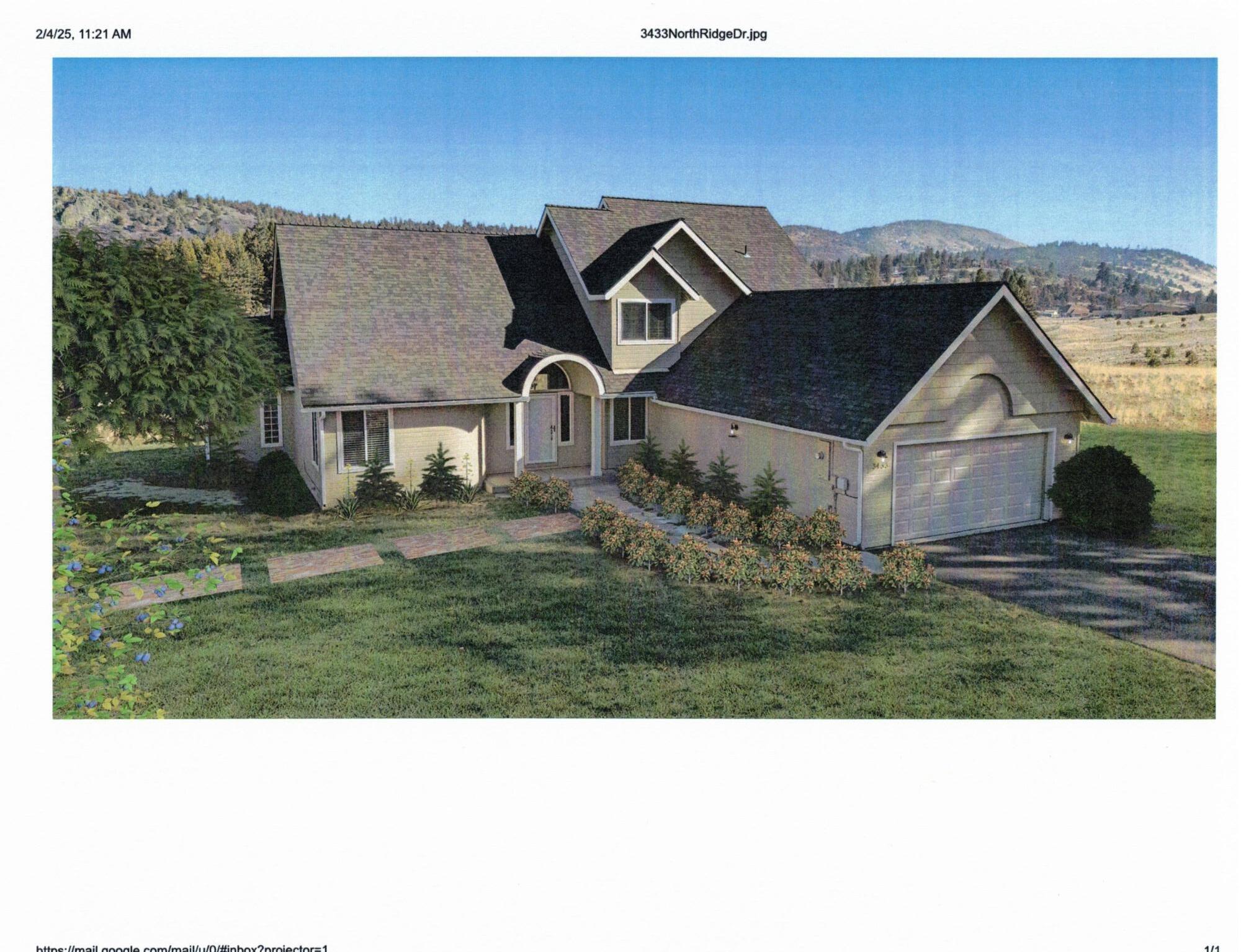 Price Reduction.  Outstanding home located in the Northridge Estates area. As you approach the property, you will note (2) 2 car garages. Detached garage has(220 volt, 100 amp service. The home sits on almost 6 acres, and you can fence all or just the portion you require. Beautiful mountain views. As you enter the home, you will notice a good sized computer office/bedroom on the left and a large dining room on the right. The large master bedroom/bath is situated in back of the home. As you enter the living room, you will see a wood burning fireplace making it a warm cozy area in the winter. The open floorplan takes you to the kitchen and appliances are approximately 5 years old. if you have always wanted a large utility room that could be combined as a crafts project area, this is it. Our journey will now take us upstairs to the loft area where you will find a bath area supporting the two bedrooms. This lovely home is located in close proximity to Sky Lakes Hospital and OIT.