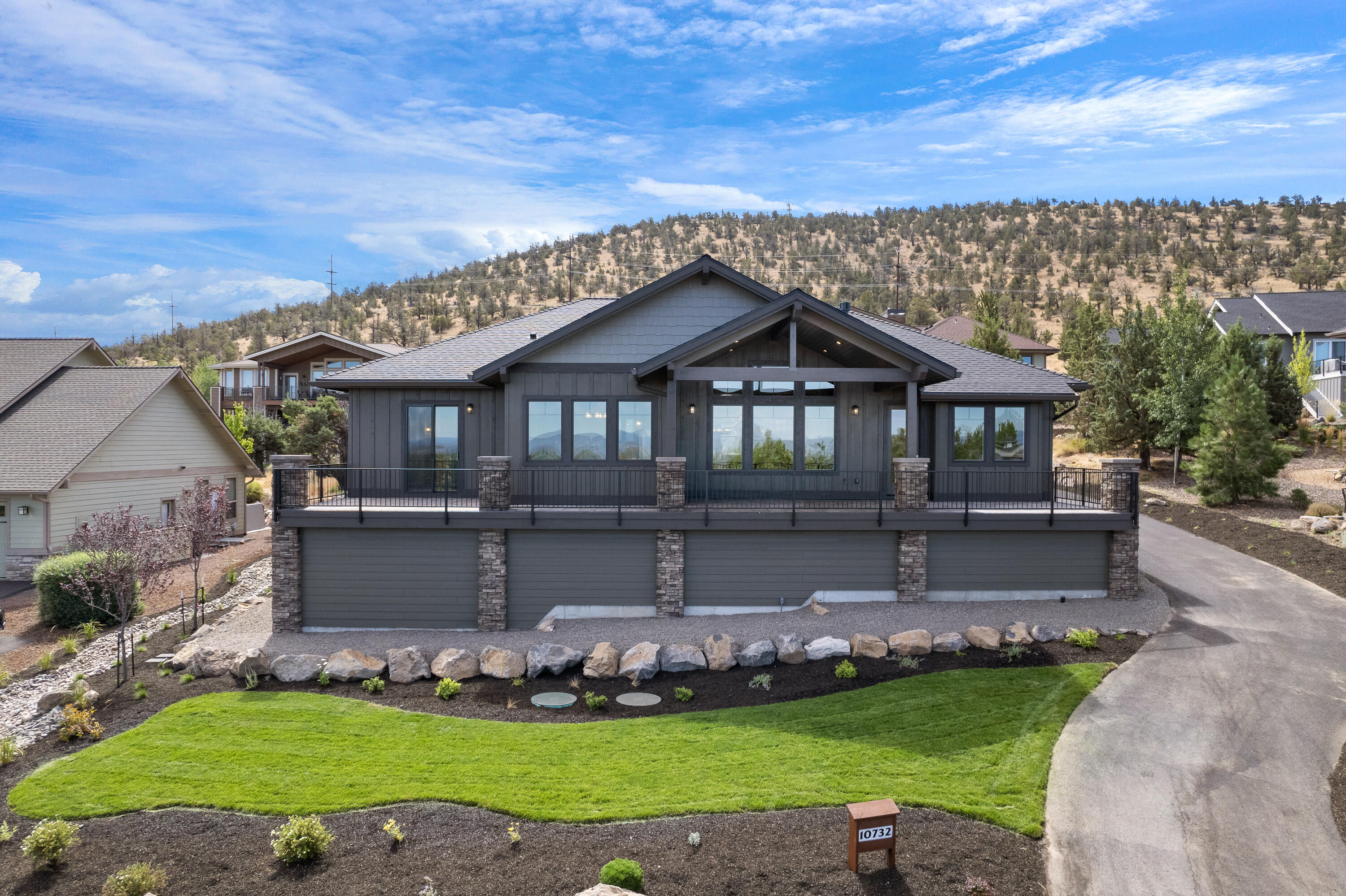 Stunning Cascade Mountain Views from the patio, the primary suite, the great room, the kitchen, and the guest bedroom. Built by Sage Builders this home has it all plus a 1536 sf garage with room for 5-6 cars. Crafted with engineered hardwood floors, custom cabinetry, vaulted ceilings, granite/quartz counter tops, gas fireplace, Kitchen Aid stainless appliances, stand alone soaking tub, large tile shower, covered patio for dining, formal dining room, breakfast nook and a den. Brand new and ready for you to enjoy! Eagle Crest Resort features five outdoor pools, three sports centers, indoor basketball courts, indoor and outdoor tennis and pickle ball courts, splash pool, 17 miles of walking, biking trails, three 18 hole golf courses, one putt putt course, restaurant/bar & cafe.