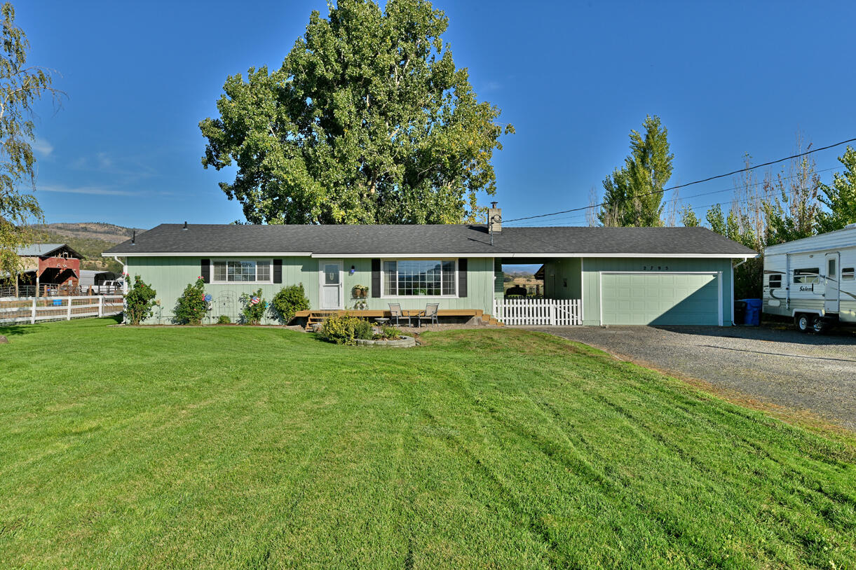 Rare opportunity to own property with one of the best views of Mt. McLoughlin in the valley!  This 3 bedroom, 2 bath home sits on 9.94 flat, irrigated acres and is fenced and crossed fenced.  There is a barn, metal shed and pens for large and small animals. 

The house is open concept kitchen, dining room, living room.  Light and bright!!  Primary bedroom with ensuite and two closets.  Covered breezeway between the house and garage.

Major upgrades done in 2023.  New roof, HVAC, well pump, well pipe, pressure tank, pump house, upgraded septic alarms and pumps.  A new back deck was built in 2024.
Electrical breaker box upgraded in 2007 and outlets / switches just updated.  New kitchen floor and updated main bathroom in 2025.  
The house has spectacular views of both sunrises and sunsets.  Sit on the back deck with a cup of coffee for the sunrise and sit on the front deck for the sunset.
(Seller is an Oregon licensed real estate agent)