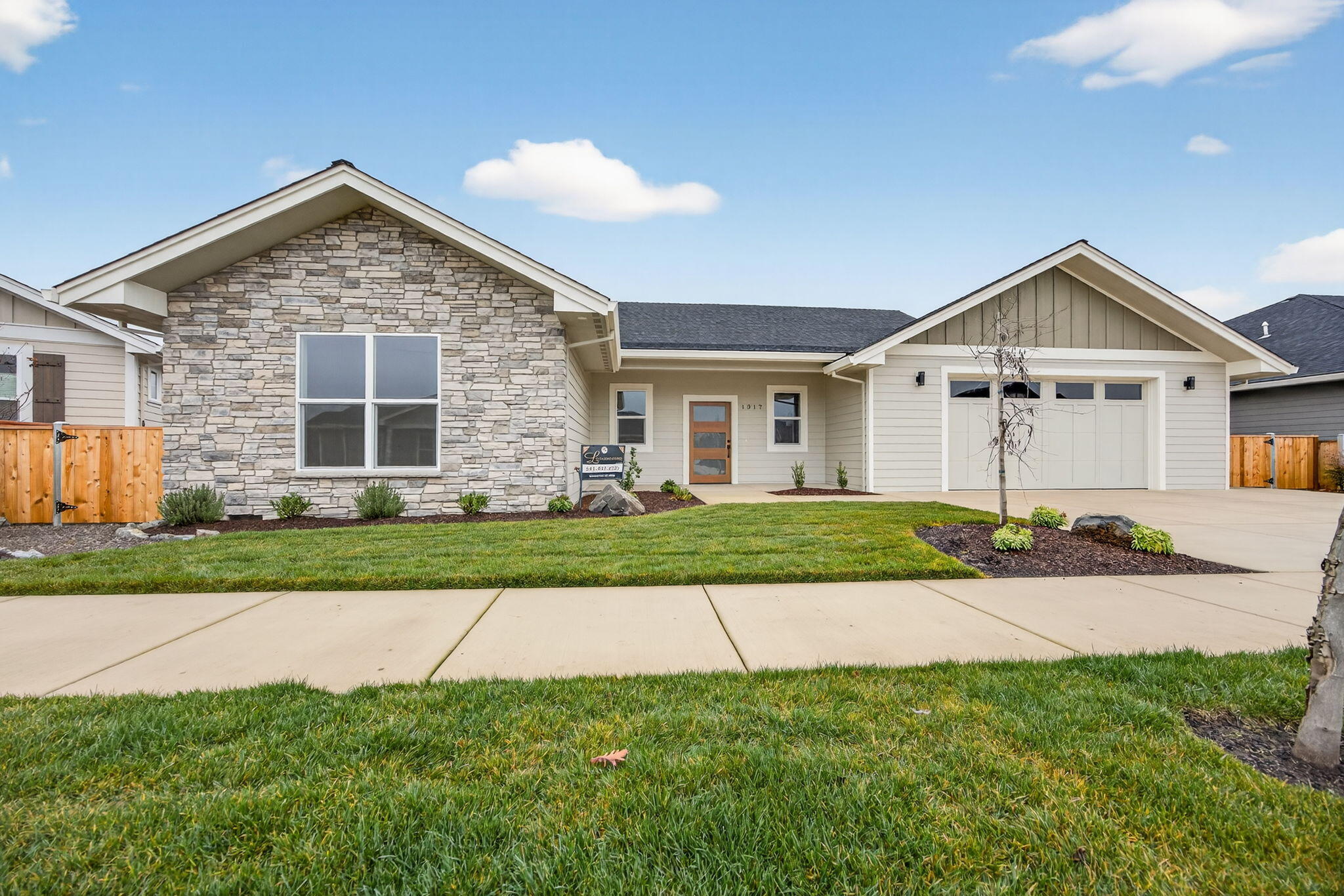 Just Completed! Another beautiful and accessible quality built home in the award winning Twin Creeks development, custom crafted by Leonardo Homes. Great plan, backed by Open Space, and one block to the popular Don and Flo Bohnert Farm Park! Spacious front porch, large entry with built in bench. Guest bedrooms with walk-in closets, adjacent to guest full bath. Utility room with folding counter, extra cabinets and solatube. Island kitchen w/breakfast bar, walk-in pantry, cooktop and wall oven, under cabinet lighting, custom cabinets and quality appliances. Great room w/BEAUTIFUL trayed ceiling and gas fireplace. Large dining room w/trayed ceiling and french door to rear LARGE covered patio w/privacy screen. Master Suite w/trayed ceiling/fan, master bath w/water closet, dual vanities, large no-step shower, and tub; custom walk-in closet. Garage is AWESOME, 1 bay is tandem for storing up to 3 cars OR it's a great shop area, garage tandem bay has a garage door opening to the rear patio.