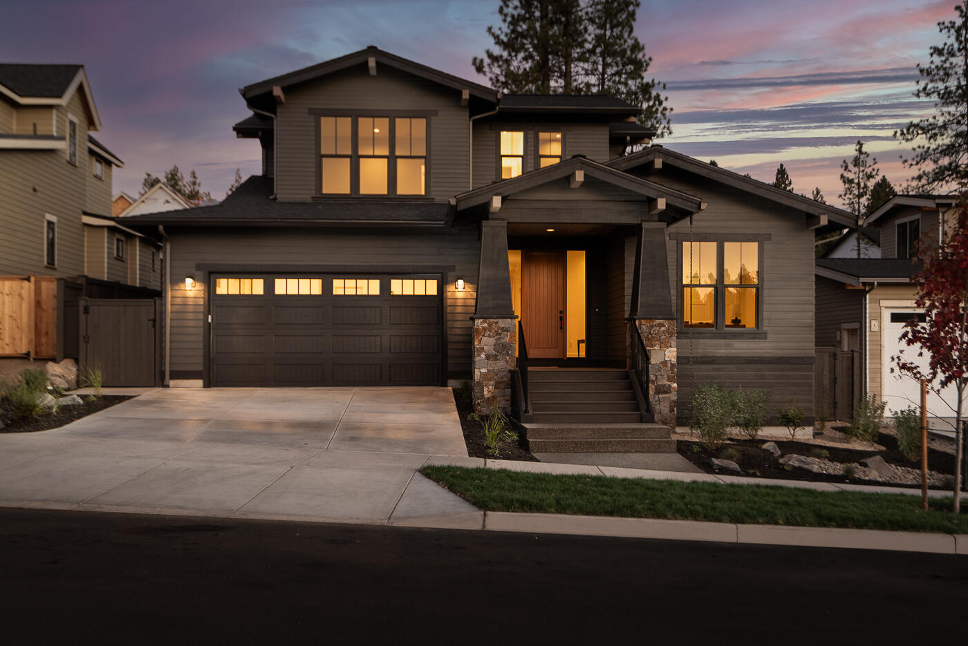 Structure Development NW presents a modern take on the timeless Craftsman home. Located on the westside of Bend in Talline. The exterior features a distinctive craftsman-style facade and covered front entry. Home boasts an open floor plan, with a living area that flows into the great room, kitchen and dining area. Spacious kitchen, with professional appliances, custom cabinetry, and a large island. Dining area is adjacent to the covered patio and overlooks the backyard. Primary suite on the main level with a luxurious bathroom, tile shower and oversized walk-in closet. Office, powder bath, laundry and mudroom also on main level. Upper level features bonus room, two bedrooms and a full bathroom perfect for a growing family or guests. High-end finishes and thoughtful details that set this craftsman home apart. From custom built-ins to designer lighting and plumbing fixtures, every element has been carefully chosen to create a warm and inviting space that you'll be proud to call home.