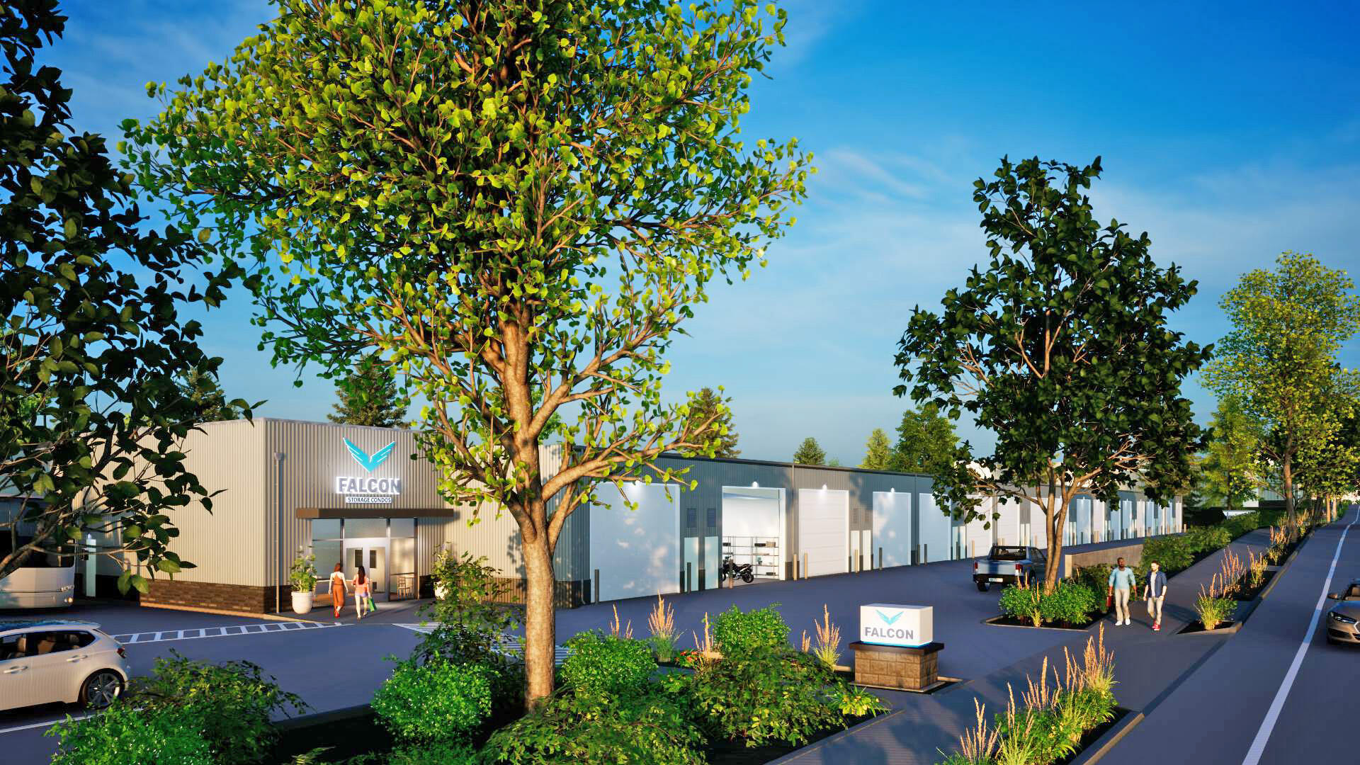Falcon Storage Condos offers a rare opportunity to own premium, fully insulated storage units in a secure, well-appointed facility on Bend's north end. With unit sizes ranging from ±1,440 to ±1,560 SF, these versatile condos are ideal for RVs, boats, car collections, hobby shops, or small business use. Each unit features 18' ceilings, oversized 14' roll-up doors, reinforced concrete floors, climate control, and 125-amp electrical service with a 50-amp RV plug. Owners also enjoy access to shared clubhouse amenities including showers, a kitchenette, and meeting space, as well as an onsite RV dump station and air station.
The gated property is monitored by security cameras and offers 24-hour access, providing both peace of mind and convenience. Custom upgrades such as mezzanines, epoxy flooring, tool cabinets, lighting enhancements, and AV packages are available to tailor each space to individual needs.