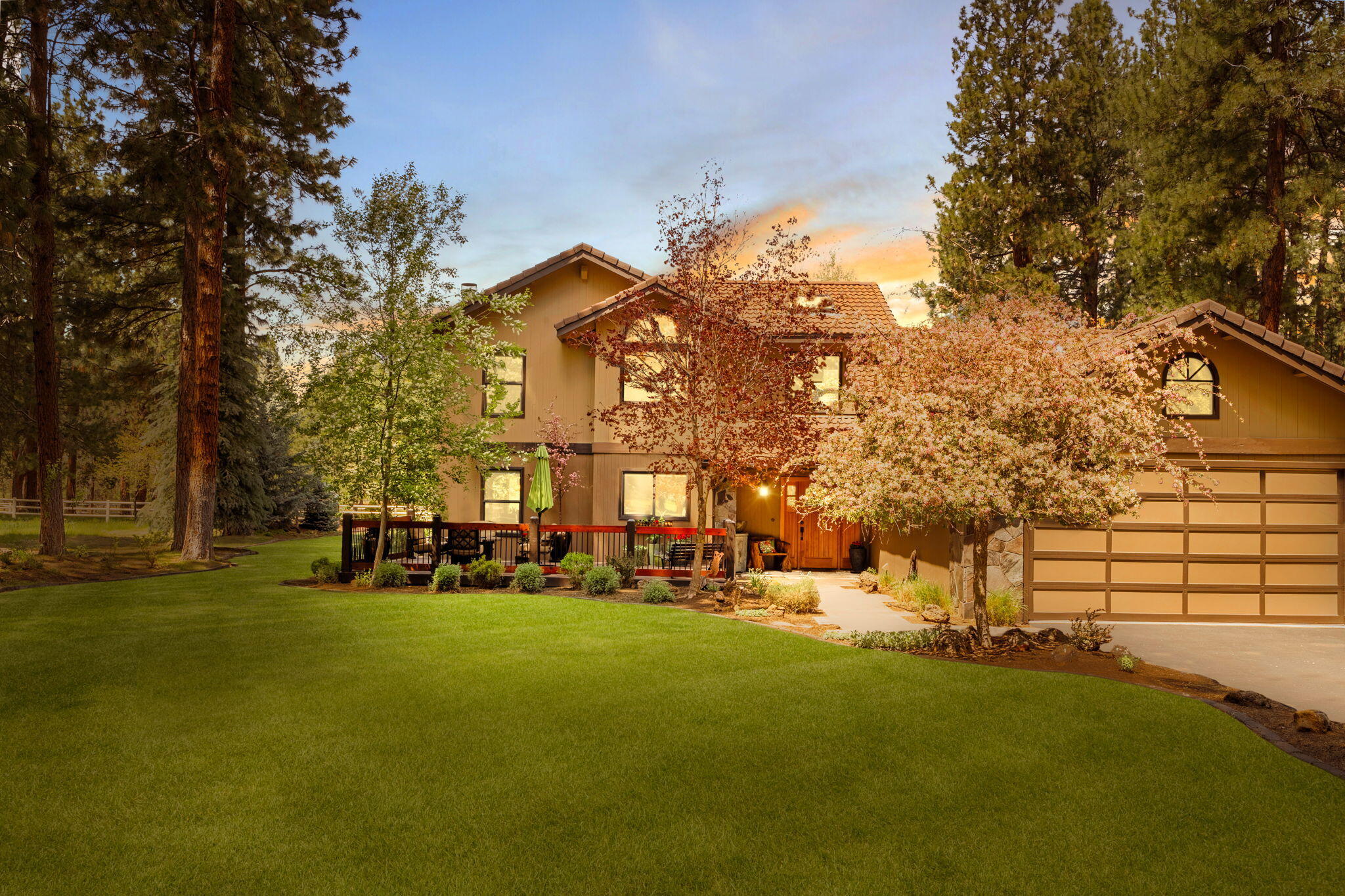 Fantastic park-like corner lot in Sage Meadow with big views of meadow from home & multiple outdoor living spaces. Interior features: Spacious two-level home with good separation between primary bedroom, other bedrooms & ''apartment''; Hardwood flooring throughout main living area; Large kitchen with pantry, granite counters, newer stainless appliances; Floor to ceiling stacked rock fireplace; Great meadow views from living room; Fully remodeled downstairs bathroom with walk-in tile shower; Huge ''apartment'' with family room (wet bar), full bath, sleeping area, private upper deck access; Large primary bedroom with abundant natural light, walk-in closet & shower, huge jetted tub, rock fireplace. Exterior features: Multiple outdoor living areas (large front/back/upper decks) and Hot tub; Large water feature with the meadow as backdrop; Epoxy floor in garage, newer hot water heater, storage/shop adjoining garage; Lifetime tile roof; Deschutes National Forest access across the street