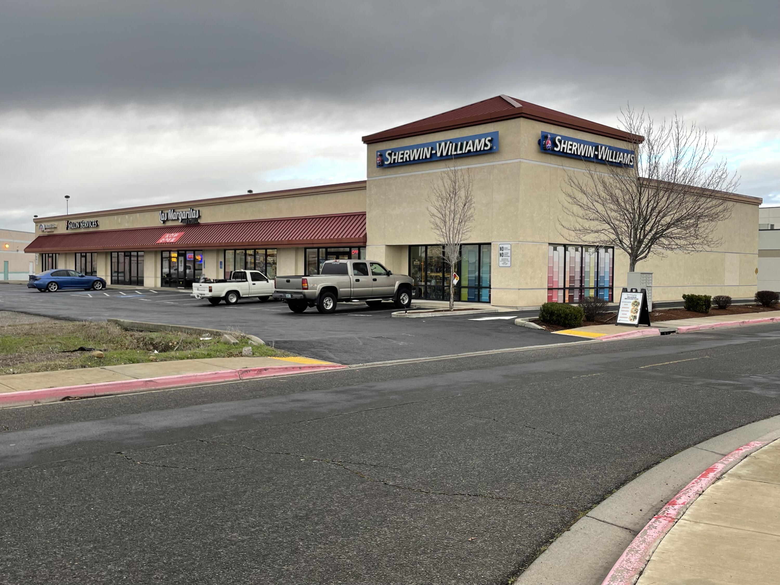Partially Broker Owned!  Strip Center in South Medford on Center Drive, across from Wal-Mart and just off the South Medford Interchange.  Space has been finished out for retail use (1,095 SF).  Asking Rent is $1.50/sf/mo. Net 3.  Space neighbors Las Margaritas and Salon Services.  Offer to lease is subject to owner approval of tenant and use.