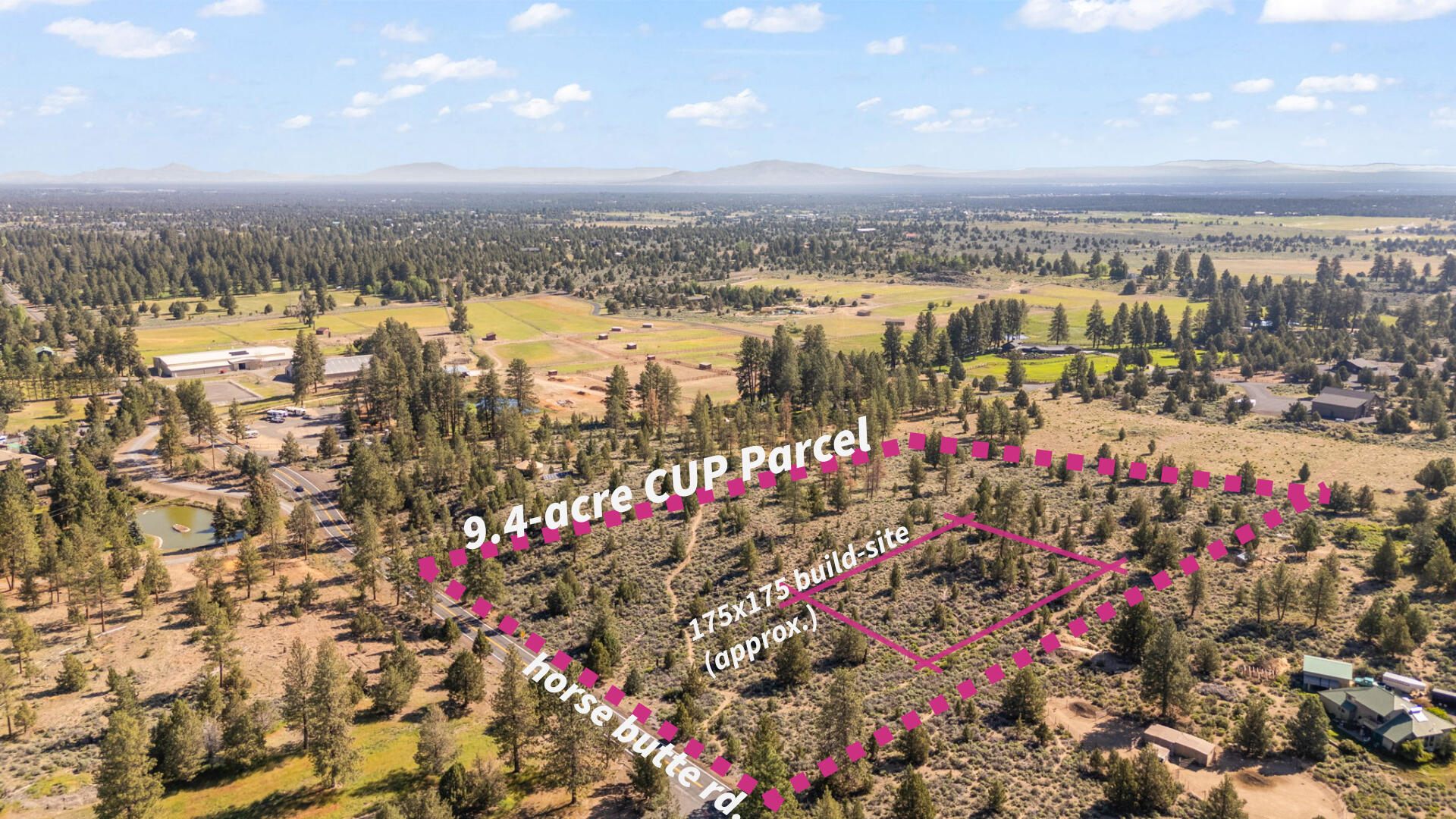 Approved and established 175x175 build-site on a private, secluded 9.39 acre parcel in SE Bend. The high-point at the southern edge of Horse Butte Farms offers Cascade Mountain Views from Mt. Bachelor to Mt. Jefferson. Pristine high-desert landscape with mature Ponderosa Pines, trails, rock outcroppings and wildflowers among the sagebrush. Utilities are in the street at Horse Butte Rd. Direct connection to the Horse Butte Trailhead BLM. Creative parcel combinations considered, this is (1) of (4) parcels total. Adjacent Horse Butte Farms property listing MLS #220204831.