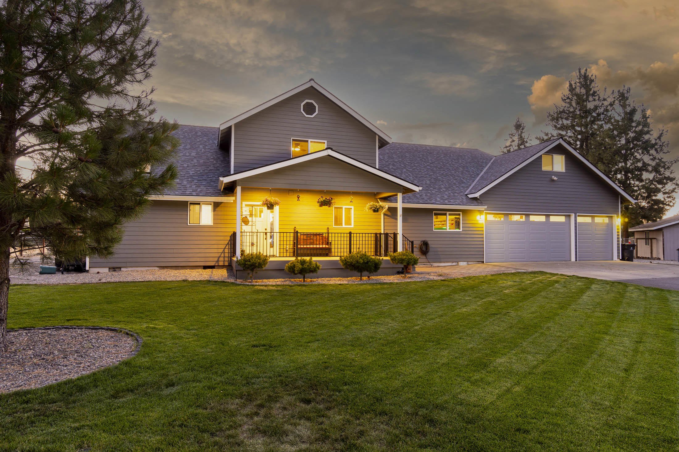 Stunning 2.31-acre horse property in Bend, OR only a few minutes from Old Mill, and a small trip to Mt. Bachelor. This home has been remodeled with top-of-the-line appliances, granite counters, walnut cabinets, and new flooring. Roof was recently replaced, new paint inside and out, and HVAC and water heater are brand new. Downstairs is the primary bedroom with an updated bathroom, soaking tub, and walk-in closet. Vast laundry room with plenty of storage space, sink, washer, and gas dryer. The astonishing walk-in pantry has plenty of storage, a second fridge, and ice maker. Vaulted ceilings and panoramic windows in the living room. The 3-car garage has tall ceilings and lots of storage. Upstairs is a large loft and bonus room, 3rd bathroom with stand-up shower, and large 3rd bedroom with a walk-in closet. The front yard has lush grass, a two-car detached garage, and RV storage. Outback is a blank canvas with hot tub, and RV outlets, and plenty of room for whatever your dreams entail.