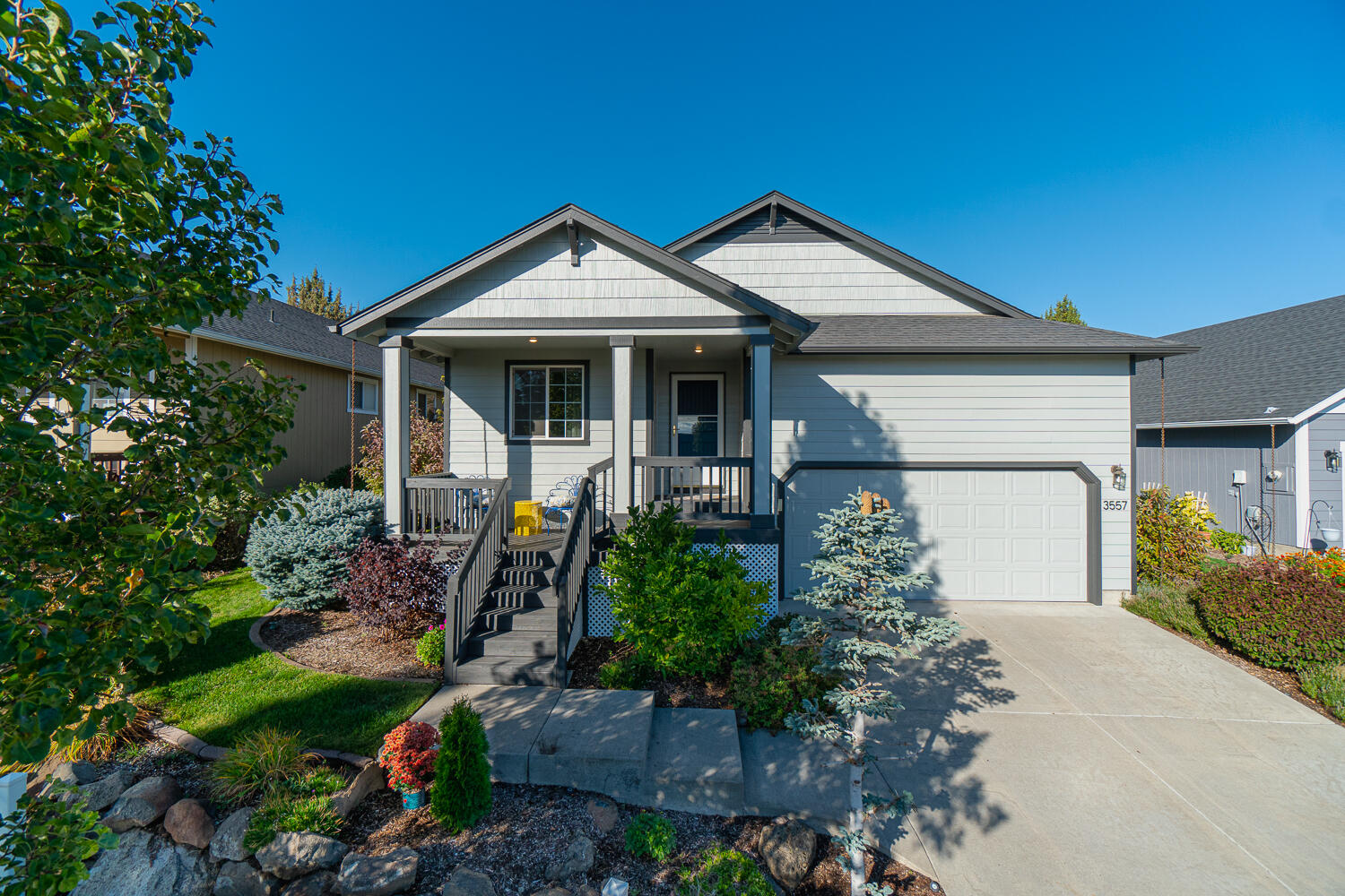 Located in the hard to find 55 & over private community of Summer Creek in SW Redmond w/ clubhouse & easy access to Hwy 97 + the RDM Airport. Open floorplan w/ vaulted ceilings + plenty of windows to create an abundance of natural light throughout the entire living area. Cozy up next to the gas fireplace w/ decorative mantle in the vaulted great room which features luxury vinyl plank flooring throughout, open kitchen w/ center island, quartz counters, corner pantry, plus eating area. Carpeted bedrooms w/ primary ftring sliding glass doors to the back porch & patio area. Primary bath w/ dual vanities, luxury vinyl plank flooring, & step in shower. Other bedrooms share full bath as well. Back in the main living there are also sliding glass doors that lead out onto the back porch & patio area for year round enjoyment. Don't miss this one! Located within a few blocks of the Greens at Redmond golf course. New window treatments & new interior/exterior paint! OPEN HOUSE SATURDAY 10/2, 11-4pm.