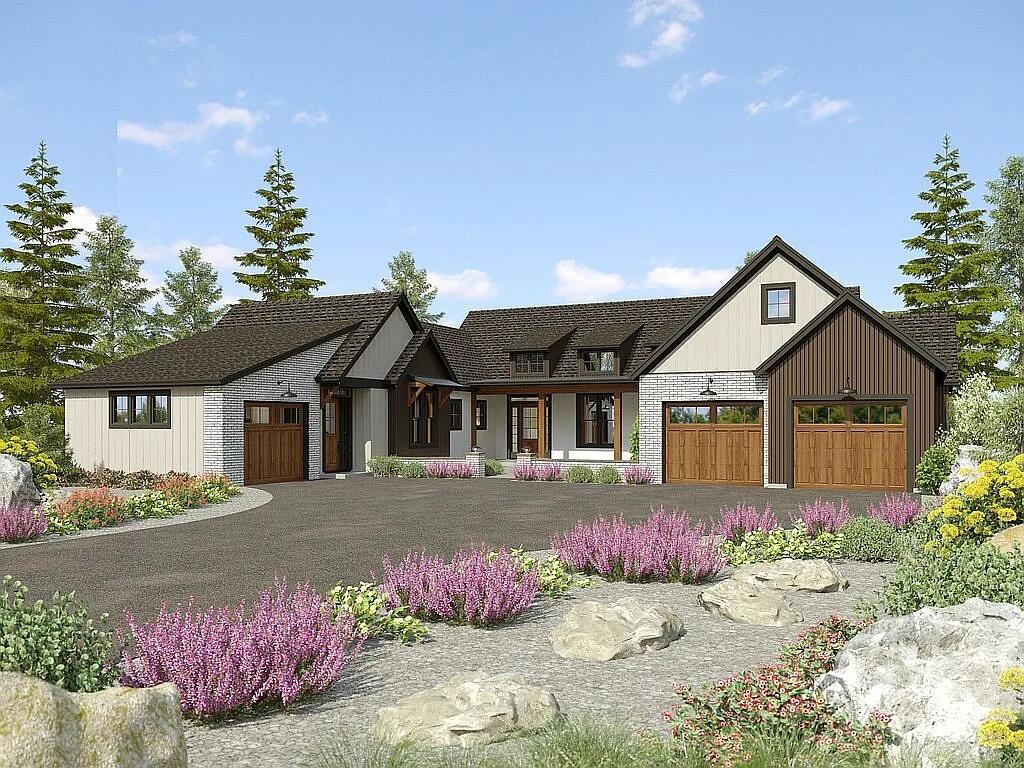 Custom single-level home on a premier flat lot overlooking the iconic Tom Fazio world-class golf course at Juniper Preserve. This 4-bed, 5-bath home includes a private guest suite with its own entrance and garage. Wide-open floor plan features soaring wood beam ceilings, warm custom finishes, a chef's kitchen, and a luxurious primary suite with an oversized walk-in shower. Outdoor living offers a spacious patio and fire pit. Located in a secure, manned gated resort community with approx. 300 days of sunshine. Amenities include 2 championship golf courses, pools, spa, fitness center, tennis, playground, basketball, restaurants, and valet service. Minutes to Redmond airport. Elevated homesite above the signature #8 hole and lava tubes boasts panoramic Cascade views. Includes Pronghorn Lifetime Transferable Membership valued at $115,000. Photos are renderings to represent the home and finishes; buyers may select all colors and materials.