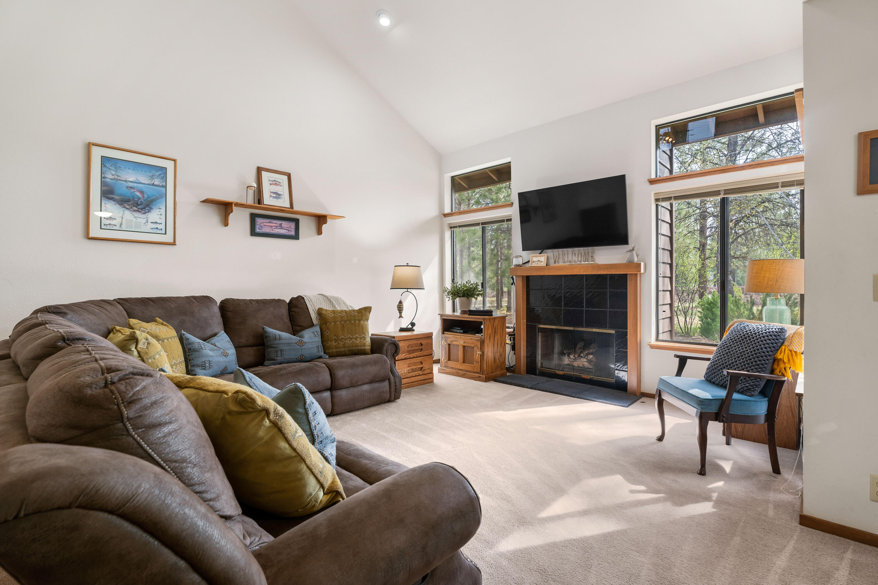 Welcome to your Sunriver retreat! This updated 3-bedroom Skyline condominium blends comfort & convenience with thoughtful upgrades throughout. In the past 5 years, the home has received essential improvements, including a new furnace & air conditioning—a rare amenity among Skyline condos. The kitchen shines with a newer microwave & oven, while the inviting great room offers a cozy gas fireplace & access to a private deck off the dining area, perfect for year-round enjoyment.
The layout is ideal, featuring 1 bedroom & 1 bathroom on the main level for accessibility, plus 2 additional bedrooms upstairs with a shared bath & convenient laundry closet. Sold mostly furnished, this condo is truly move-in ready. Located near Sunriver's best attractions—the Nature Center, Marina, Airport, SHARC, & the Village—you'll have recreation, dining, & adventure at your doorstep. A covered parking spot completes this appealing package, making it easy to settle in & start living the Sunriver lifestyle!