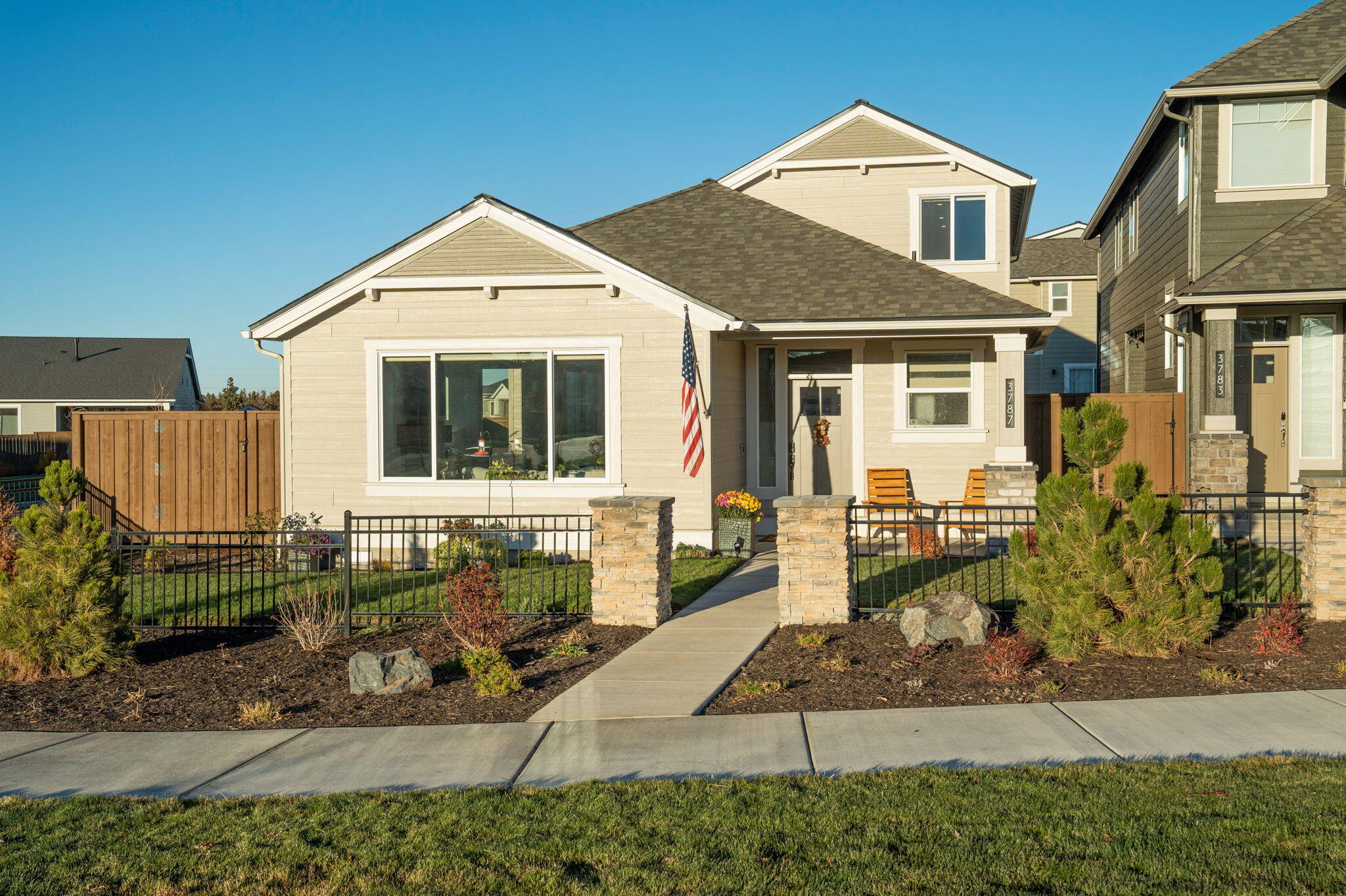 Better than new! One year old Everett floorplan by Pahlisch Homes in coveted Petrosa facing greenspace. Primary suite on the main level with spa like bath including tile shower, soaking tub and walk-in. Upstairs offers 2 bedrooms, a full bath and loft area that could be used as an office, second living space or both. Enjoy the private yard with extended patio, sod and water feature. Too many upgrades to list! Community amenities include clubhouse, event space, pool, hot tub and gym.