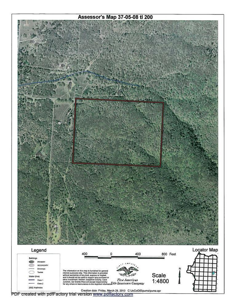HERE IT IS.... 30+ Acres that is wooded and rolling between Grants Pass and Murphy. Currently zoned Woodlot Resource, but adjacent to residential use properties, a wood cutter's paradise. One corner of the parcel is adjacent to Josephine County owned property, which in turn connects to BLM properties.