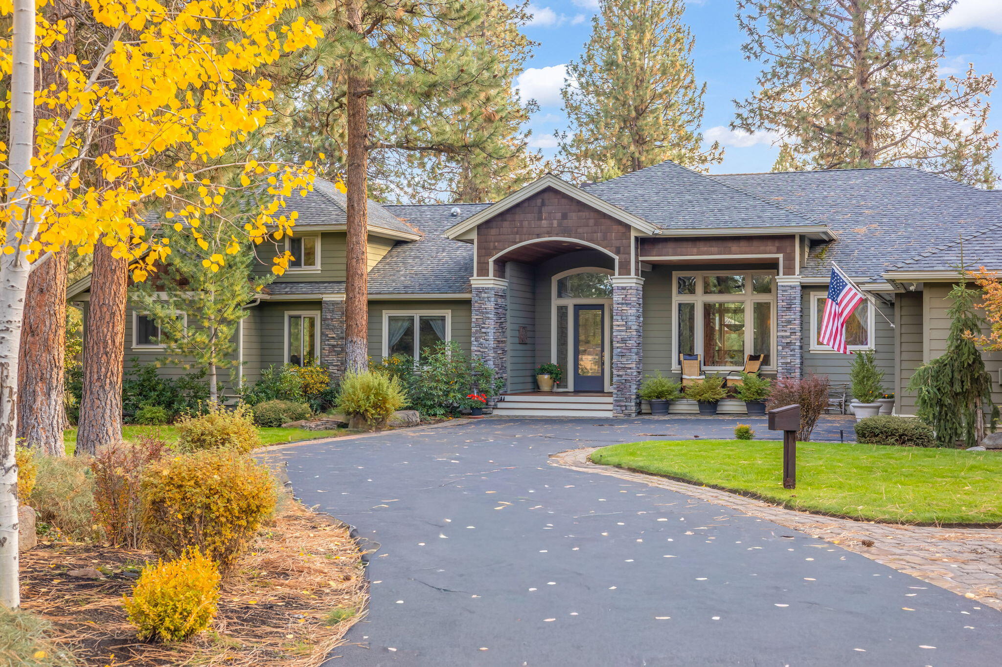 Come see this gracious, spacious one-owner home built by Johnannesen located in (115 homesites) prestigious, private, gated, Aspen Lakes in Sisters, Oregon.  The ease of this single-level custom-designed floor plan lends itself to accommodating a caretaker/family member as there is a privately situated separate entrance; set up  for kitchenette.  Each bdrm has own bathrm. 4th bdrm w/own bathrm used as a dedicated office.  Loft has murphy bed. Desirable southern exposure provides natural light year-round.  Enjoy fabulous mahogany deck that runs entire width. Sit here a spell.  You'll appreciate privacy and calming quiet this 1+ acre beautifully landscaped lot affords.  Multi-function (39x20) family room can serve long arm quilter, artist/ craftsman or as rec room.  Primary has TWO huge walk in closets, sep vanities + yoga room, nursery, or? Heated 1000 SF gar w/ 3rd bay shop/golf cart. When you discover all thoughtful upgrades/amenities you'll agree.