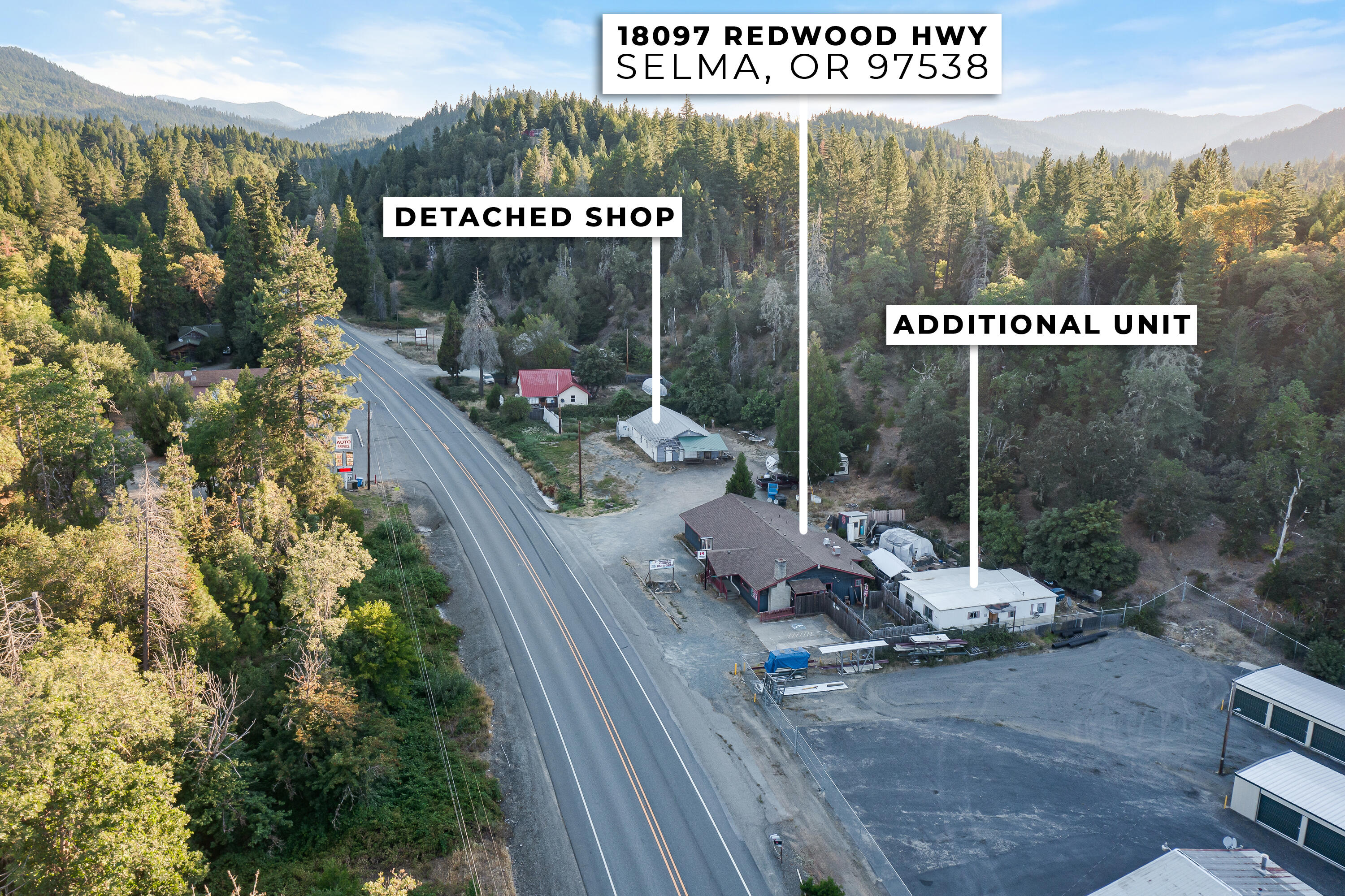 Priced $100k+ below the assessed value!! Location, location, location! Minutes away from Downtown Cave Junction and right off the hwy, this one-of-a-kind property features 3 units (commercial bar & grill, attached apartment, & detached mobile), 1+ acre lot (zoned Rural Commercial), detached workshop, RV area, ample parking (20+ cars allowed), and much more! Commercial bar & grill, attached apt, and detached mobile (2 bed, 1.5 bath) are on their individual meters. Included in the sale is a full kitchen (all appliances included), walk-in freezer, all bar equipment (tables, taps, dishes, tables, chairs, stools), & large signage. Bar & grill provides an open floor plan w/ a stage & gaming area. This is the perfect opportunity for an investor and/or an individual who wants to run a bar & grill while living in one of the units. Very rare to find a set-up like this, so contact your agent today for a personal tour, before it's too late! Appt only.