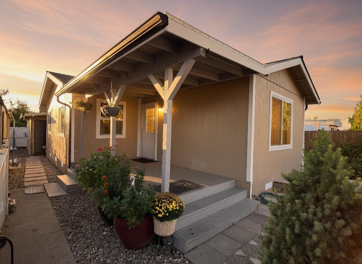 Amazing value with a like-new feel! Completely rebuilt from top to bottom in 2023, this beautifully refreshed 3-bedroom, 1.5-bath home with a bonus flex room offers the comfort and style of new construction—without the price tag. Enjoy a spacious open layout with LED recessed lighting, tile backsplash, modern cabinetry, and a convenient pantry. The tankless water heater provides endless hot water, and the heavy composition roof and wood siding ensure durability for years to come. Outside, relax on the charming front porch or in the private courtyard surrounded by mature shade trees. The fenced yard offers plenty of space for a trampoline, small pool, or garden, plus two large storage sheds for all your extras. Located in White City's friendly community with a current space rent of $625 for new residents. Move-in ready and worry-free—this one checks all the boxes!