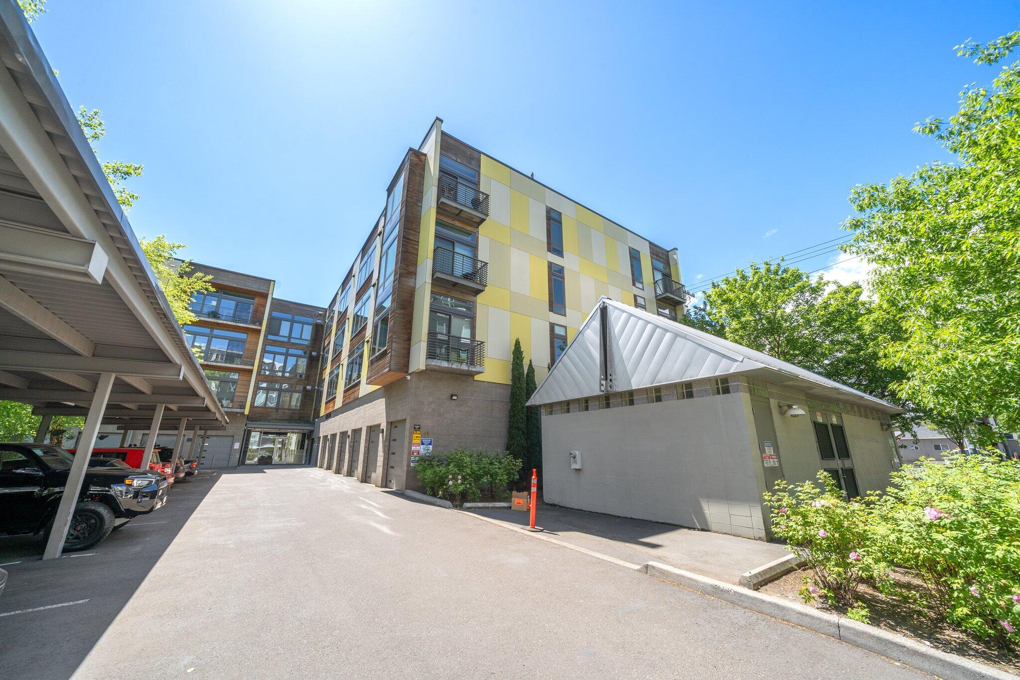 A rare opportunity for investors, first-time buyers, or professionals seeking low-maintenance living in Portland's Overlook neighborhood. This 1-bedroom, 1-bath condo offers 635 sq ft of efficiently designed space, high ceilings, bamboo flooring, and a private outdoor deck. The kitchen features quartz countertops and stainless appliances, complemented by in-unit laundry, built-in shelving, and a contemporary bathroom. The unit includes covered off-street parking, secure bike storage, and access to a well-maintained courtyard. Just blocks from the MAX line, New Seasons Market, and popular restaurants, this location appeals to tenants and homeowners alike. Easy 5-minute drive to downtown Portland. Monthly HOA of $434 includes water, sewer, trash, and exterior maintenance — making this an ideal turnkey property with minimal overhead. Don't miss out — strong potential for rental income or long-term investment in one of Portland's most walkable, transit-connected neighborhoods.