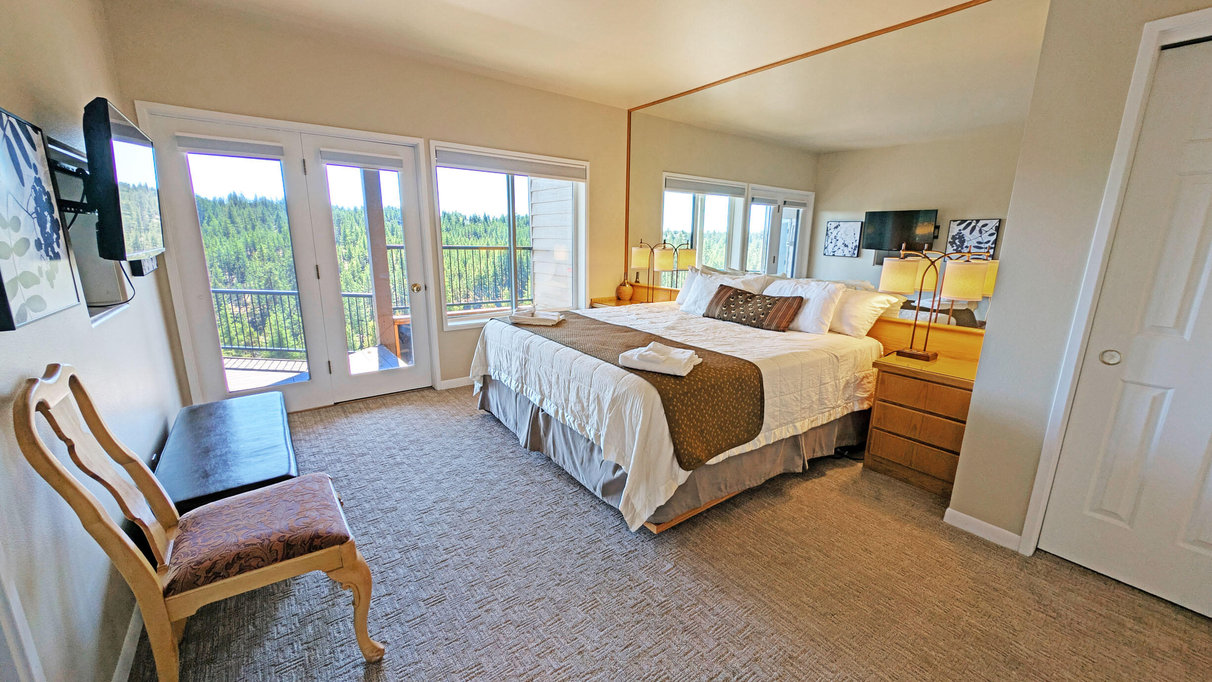 Whether you're looking for a family getaway, a 1031 exchange opportunity, or a grandfathered short-term rental (STR), River Ridge is the perfect choice. Nestled high above the breathtaking Deschutes River, this 1/5th deeded interest, beautiful 2-bedroom, 2-bathroom condominium comes fully turn-key. You will have the ability to create two separate rentals by locking off the second bedroom or stay in one and rent the other! Unwind in your private covered hot tub, surrounded by a serene forest setting, while enjoying the soothing sounds of the Deschutes River. Experience a wealth of activities within the resort, complete with heated pools, hot tubs, Fireside room, direct access to the Deschutes River trail & the ability to trade your weeks with RCI . Conveniently located near historic downtown Bend and the vibrant Old Mill District. Enjoy the best that Bend has to offer at Mt. Bachelor Village! River Ridge has a no pet policy.