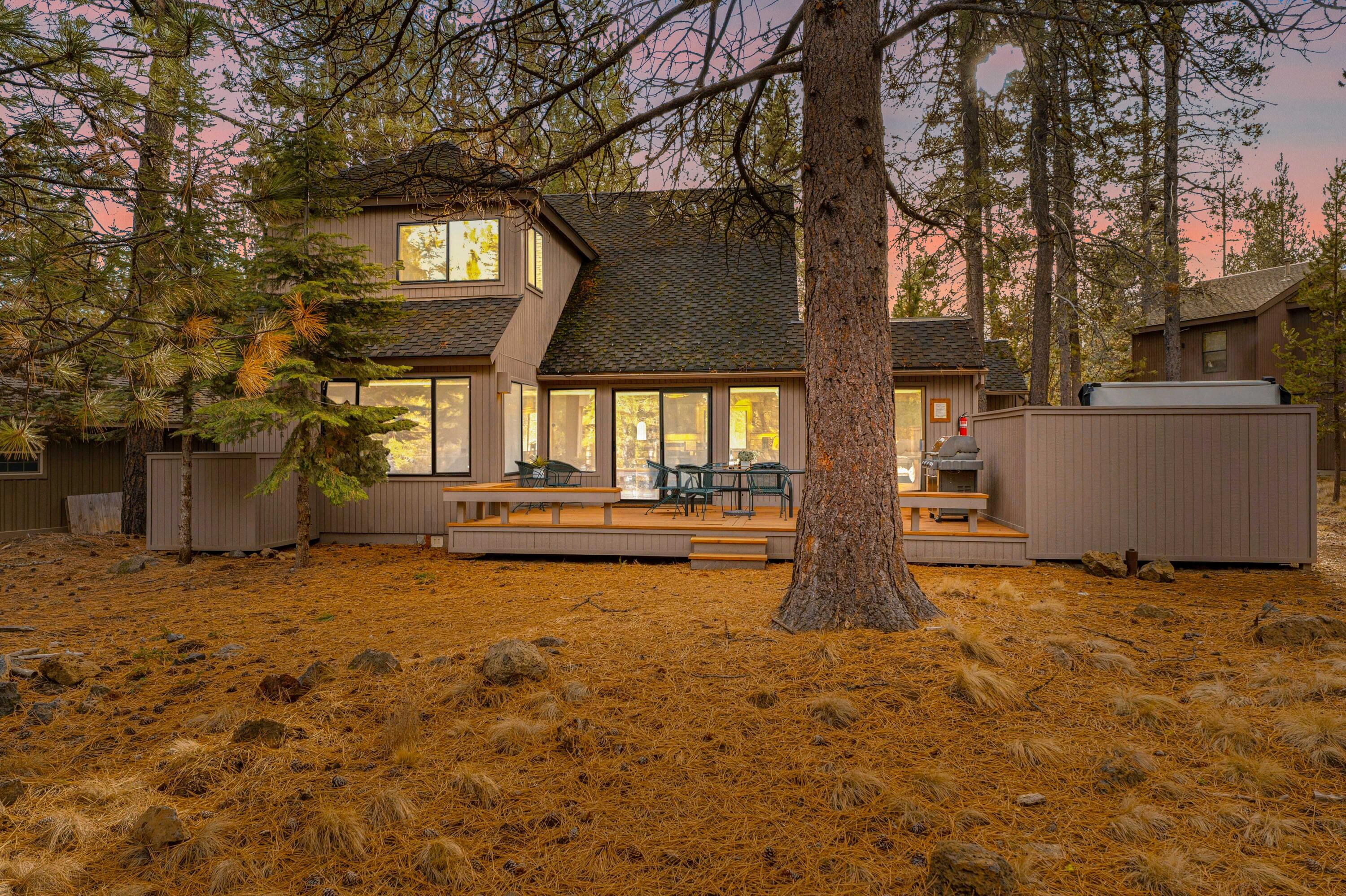 This exceptional Sunriver home is perfectly positioned near Fort Rock Park, the SHARC & Sunriver Village—placing recreation, dining & entertainment right at your doorstep. Offering 4 bedrooms & 2 bathrooms, the property has been extensively refreshed with thoughtful refinements & high-quality upgrades, giving it the feel of a brand-new home. Inside, you'll find an upgraded kitchen & bathrooms, new carpet throughout, a striking wrought-iron fireplace & beautifully refinished trim & paintwork. Major systems have also been modernized, including a new tankless water heater, hot tub & HVAC system with air conditioning—delivering comfort & peace of mind for years to come. High-end furnishings complete the move-in-ready experience. A true haven for outdoor enthusiasts, this home provides access to both adventure & relaxation. With Bend & Mount Bachelor only 20 minutes away, you can enjoy the best of mountain recreation alongside the access to town. Luxury, location & resort-style lifestyle!