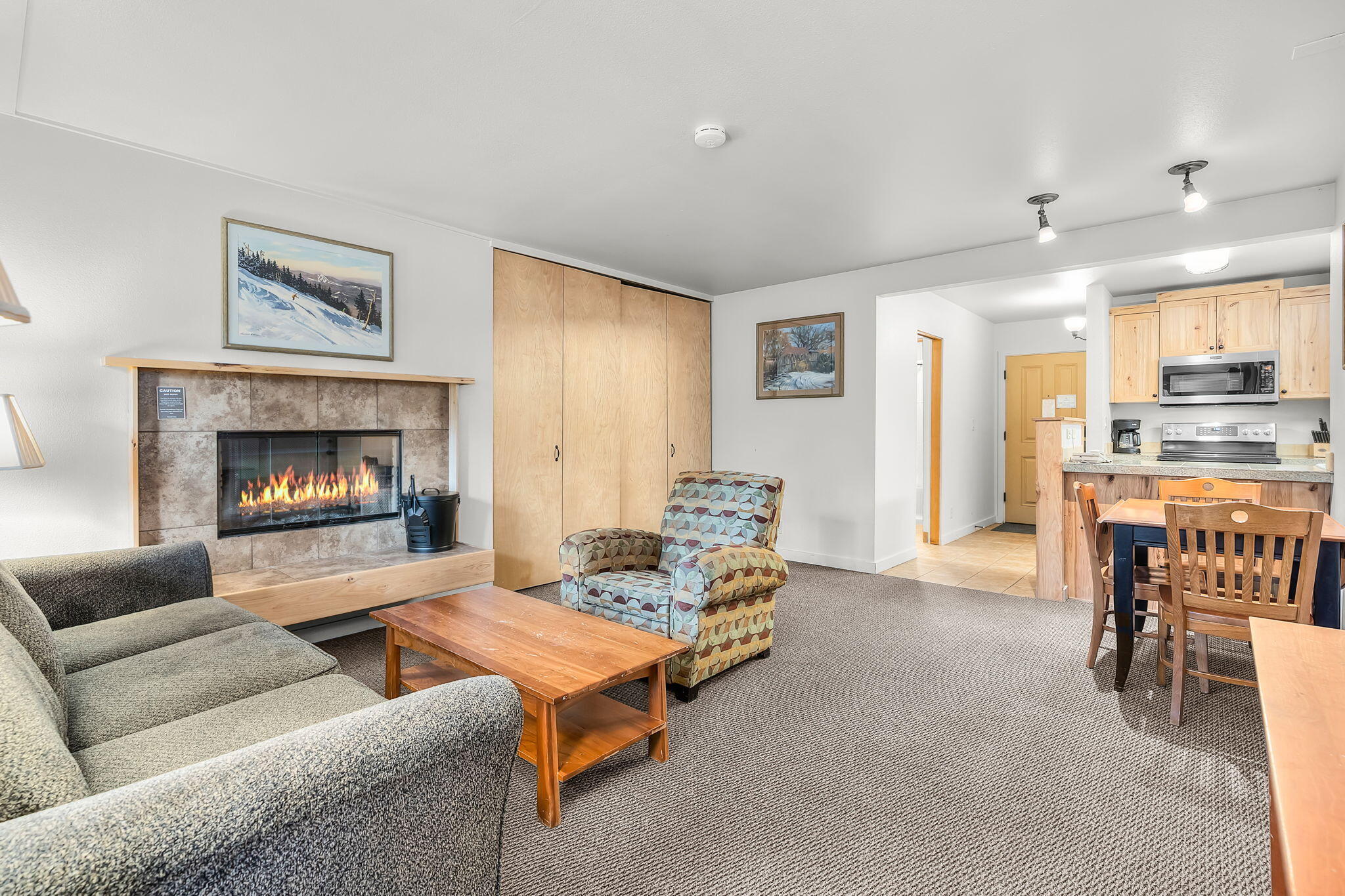 Welcome to The Inn at the Seventh Mountain Resort, your perfect basecamp for Mt. Bachelor and all that Central Oregon has to offer. This ground floor condo unit features newer stainless steel appliances, fresh interior paint throughout, and a  pull-out sofa, creating a stylish and comfortable retreat. Designed for flexibility and maximized space, the layout includes two queen closet pull-out beds and an additional queen bed. There is the added benefit of two separate living quarters for enhanced rental income potential. Step outside to your private back patios and take in the breathtaking views of the Deschutes National Forest.

The HOA covers all utilities and extensive amenities, including exterior maintenance, heating and cooling servicing, hot water tank maintenance, snow removal, swimming pools, hot tub, landscaped grounds, RV parking, HD TV, Wi-Fi, complimentary washer and dryer, reserve fund, fire insurance and security.