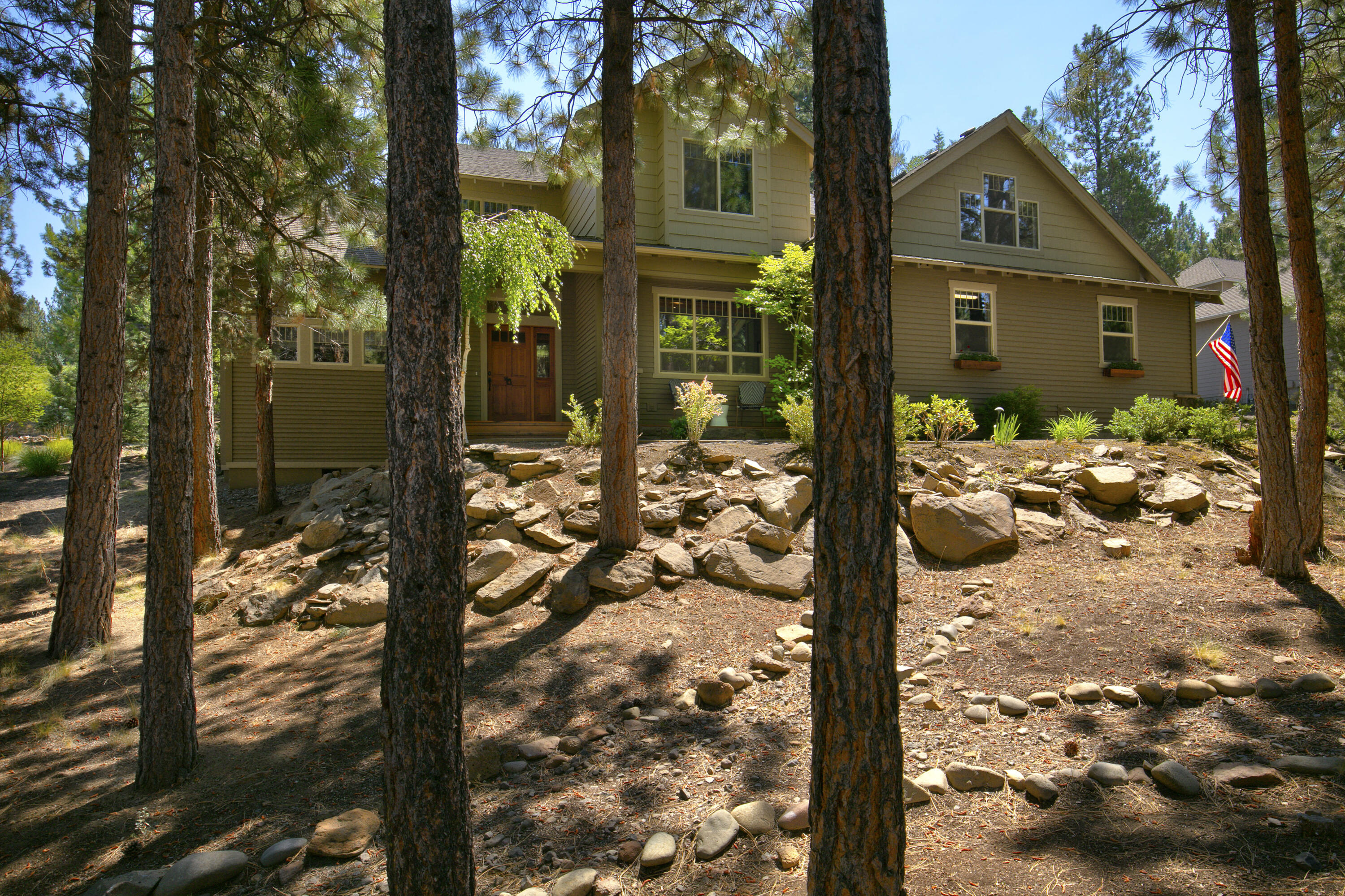 Come to Awbrey Glen, a gated golf course community on Bend's West side. This 2990sf golf course home sits on .51 ac  wooded lot, and boasts 4+ BR, 2.5 baths, an office and large 'bonus' room.  New carpet in 2020, all new HVAC in 2021, new paint inside and out, 2023...and you have turnkey home ready for living.  Whether entertaining inside or out, you'll have lots of room and privacy.  Kitchen has all newer appliances, extra large granite topped island.  Walk in closet, ample storage and work area in garage..Easy to show.  Come see and begin living in this lovely area.