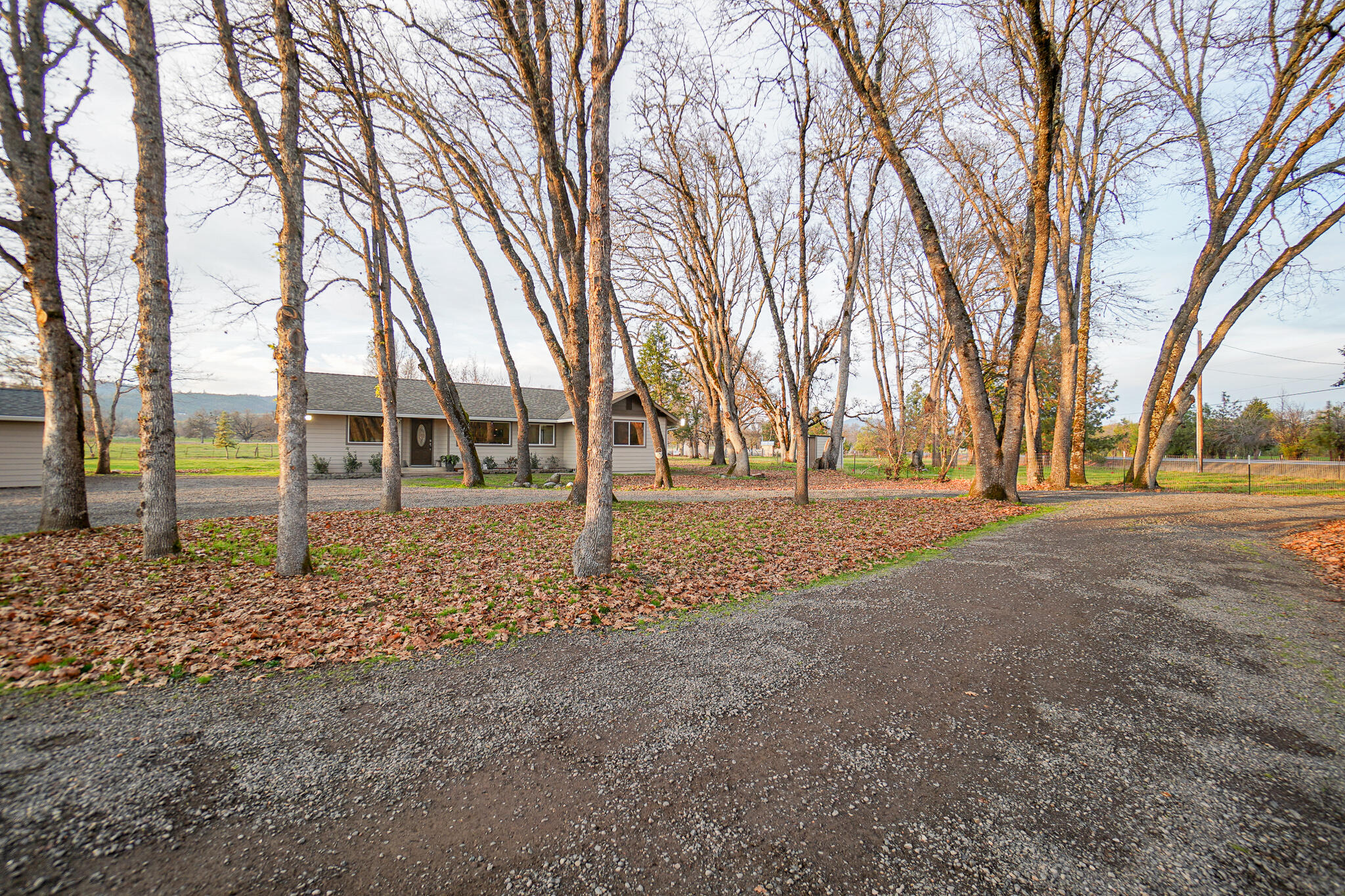 Imagine living in your stylish & beautiful home sitting on a park-like, useable acreage close to town. This gorgeous home lives big w/all new flooring, fresh paint inside & out, new siding & newer roof! Tons of natural light w/big double paned vinyl windows. Imagine sitting in your hot tub or having coffee on your covered back porch while enjoying un-obstructed views of hundreds of acres of land. The entire home has been updated w/colors & style reminiscent of your favorite TV home shows. The bath feels like a spa w/floor to ceiling tile shower w/glass door, granite counters & classy Vessel sink. The style continues w/barn doors separating the family room. The kitchen has all new cabinets, counters &  tile back-splash.  All black/stainless appliances including smart fridge & a gas range oven come w/the home! Electric gated entry/circular driveway/plenty of parking. Perfect 4-H set-up/cross fenced. New, approx. 1200 sqft, concrete, slab shop pad. Also, good sized storage shed.