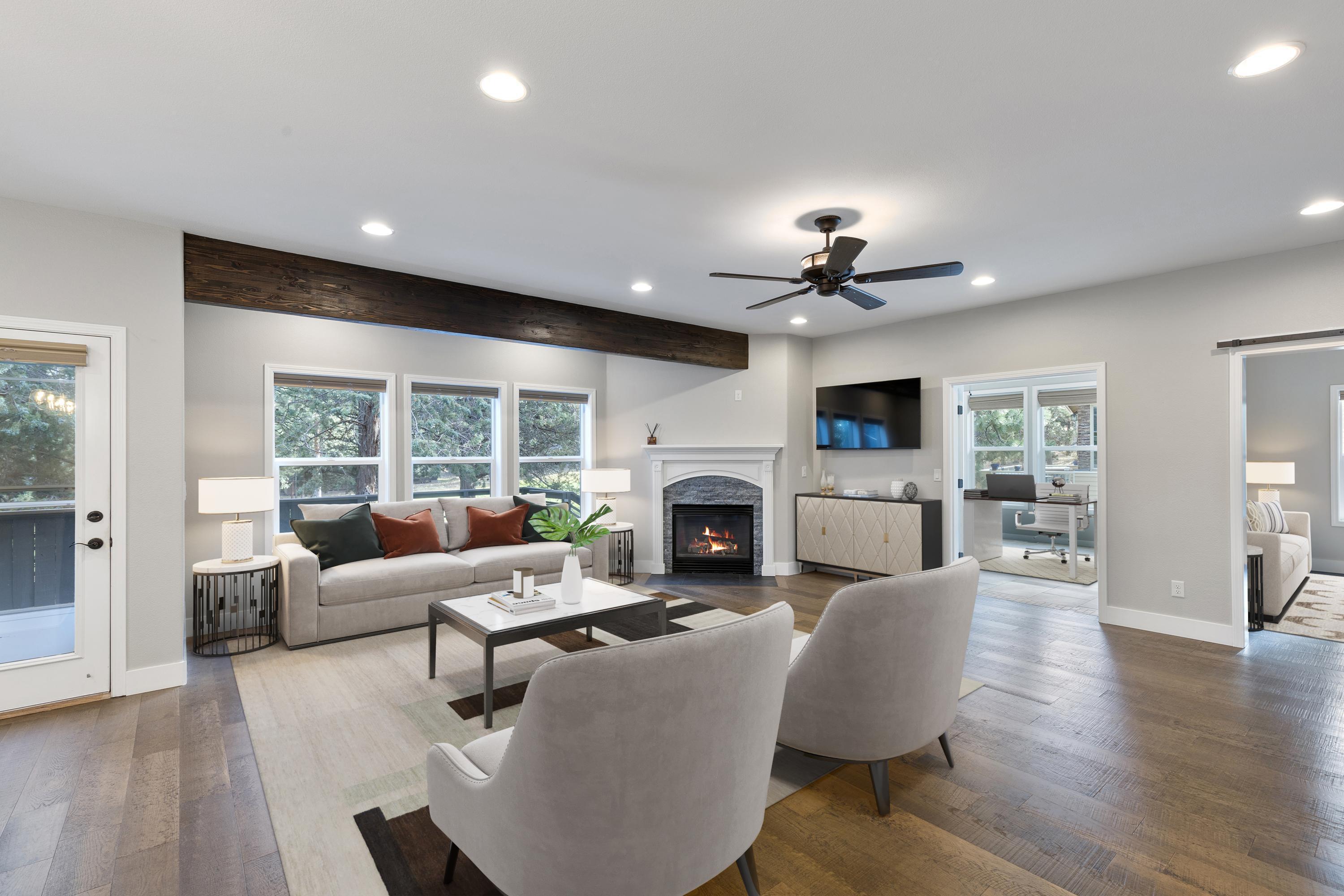 Welcome to 3563 NW McCready Drive, an exceptional home in Bend's prestigious Awbrey Glen golf community. This beautiful residence offers 4 bedrooms and 3 full baths across 2,561 square feet of thoughtfully designed space, perfect for both everyday comfort and gracious entertaining. Step inside to a bright, open interior featuring a light-filled great room, hardwood flooring, and quality finishes throughout. The spacious kitchen features slab counters, stainless steel appliances, and ample cabinetry, while multiple living areas provide flexibility for family living and guest gatherings. Outside, mature trees frame your private setting along the 17th fairway, offering peaceful golf course views and amazing hot tub sessions. Some highlights of this home are the expansive three-car garage, spa like primary bathroom, and the new roof. Located within a gated community with a clubhouse, pool, tennis courts, and more. This property delivers resort style living just minutes from downtown Bend.