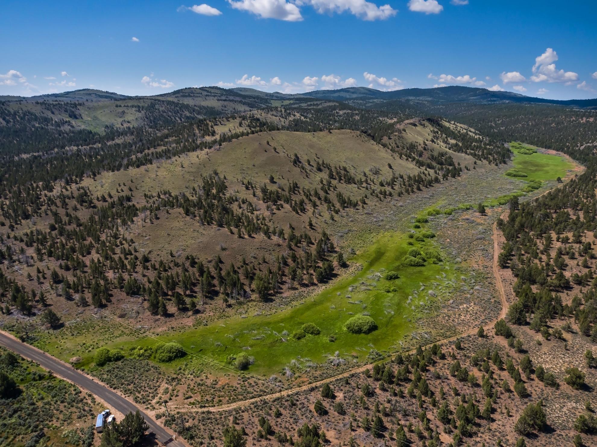 Clover Creek Ranch is wonderful opportunity for livestock grazing, hunting and high desert recreation. The ranch is 9976.5 acres,
19,095 +/- acres of leased BLM Allotments with 1637+/- AUMS and 293 acres of seasonal water rights in the meadows. The topography is a combination of forest, juniper rangeland, timbered draws, rimrocks, meadows, springs, numerous spring fed creeks and Clover Creek. The ranch has an abundance of wildlife including mule deer, elk, birds, and cougars. The property is fenced, cross fenced, has developed springs, water lines for livestock watering tanks and a good road system. Approximately 1 hour from Bend and Prineville.