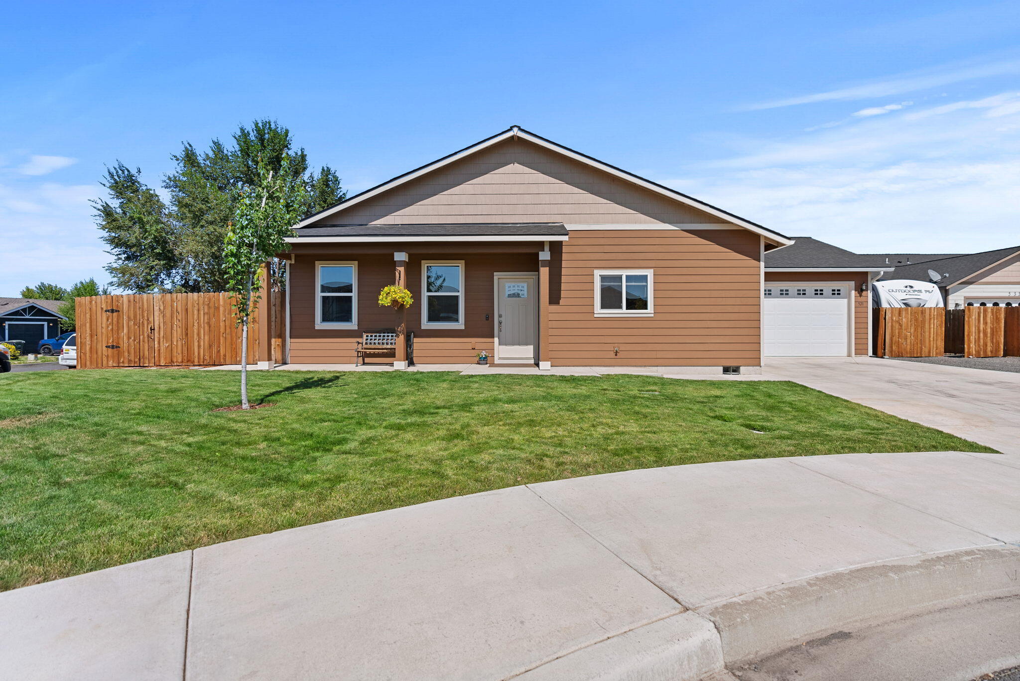 Built in 2022, this single-level home blends modern style with everyday functionality on a spacious .19-acre corner lot. Featuring three bedrooms and two bathrooms, the open-concept design showcases hardwood floors, granite counters, a central island, and a generous pantry.

Outside, enjoy RV parking with a 30-amp hookup, a fully fenced yard, custom-built shed and a private location at the end of a quiet cul-de-sac. Lightly lived in and meticulously maintained, this home is ready to welcome its next owners.