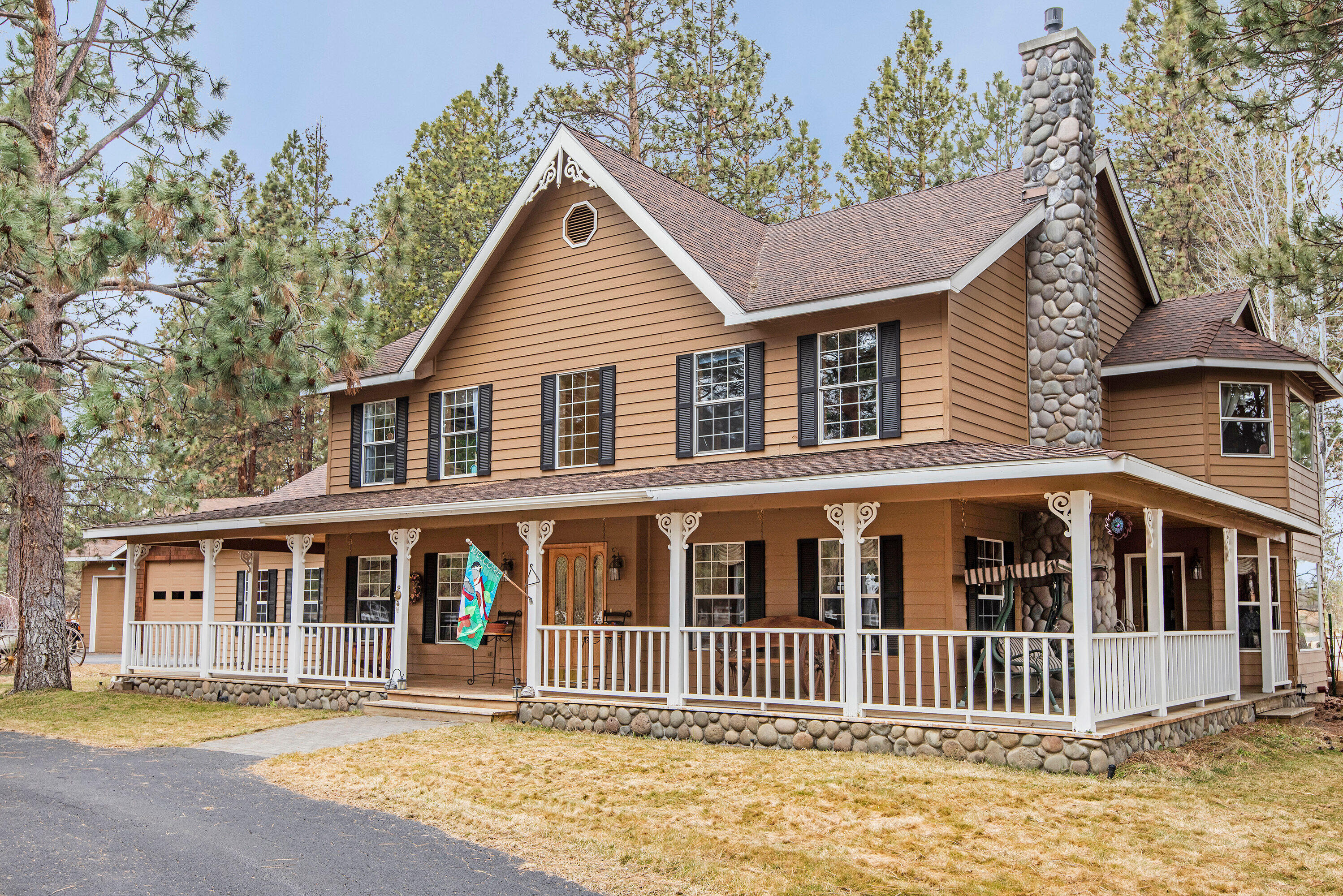 Meandering, semi private, paved drive to this spacious home in the pines, overlooking Indian Ford Meadow. Come home to two stories with covered porch, deck for entertainment, private meadow views and many sought after amenities. Private pond with dock, fenced/raised bed garden, 3 door RV shop, paved/circular drive, hay barn with 4 stalls/tack room, corrals and views of both Black Butte and Mt Jefferson, from the meadow. Home was built by notable CO builder, Curt Kallberg, as his private residence. Only 1.3 miles from all of the amenities of Sisters. This property is not a drive by, please respect owner's privacy and schedule a showing if interested. Don't miss out on this 10 acre horse property, less than 1.5 miles to the town of Sisters!