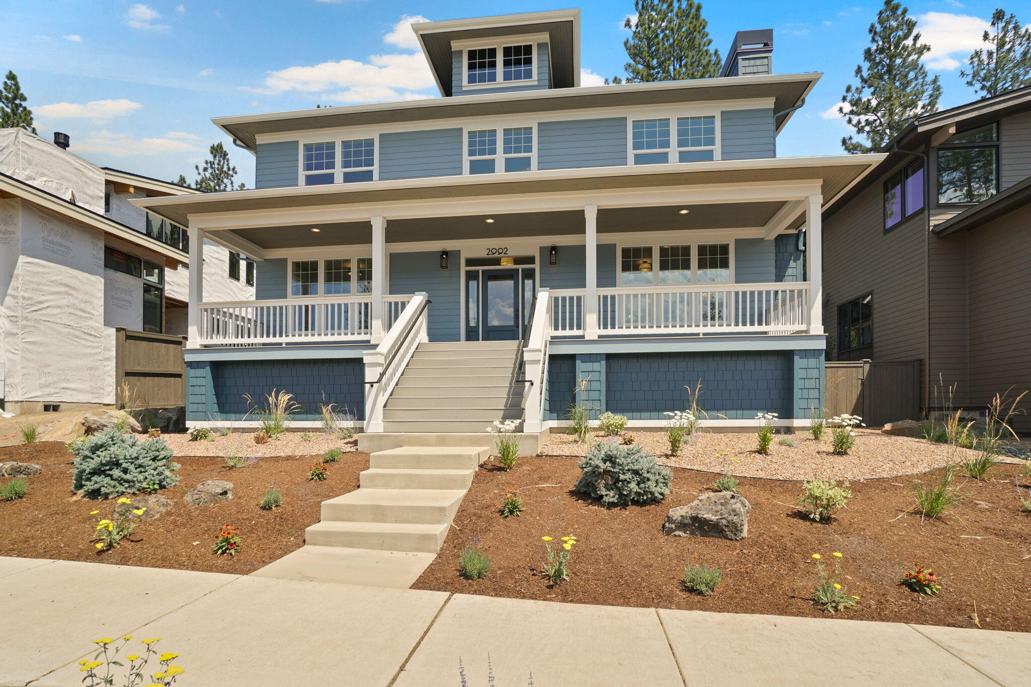 Unique American Foursquare style plan that gained popularity in the midwest for timeless charm. Spacious 4 bedroom 2.5 bath floor plan designed for your active lifestyle; complete with gear storage, 3 car garage with bay for sprinter van/motorhome, plus a low maintenance lot! Located in Bend's westside Talline Subdivision, an open great room plan connects to the dining room, tall luxurious kitchen, wet bar, spacious pantry, and two decks for your enjoyment. Primary bedroom and office on the main level, plus 3 bdrms and bonus room upstairs, lends plenty of usable space to take advantage of.  Views of Mt Bachelor from the upper level and front deck of the house are just another bonus feature,-- a definite cherry on top.  Access 1 mile to coveted Shevlin Park, 1 Mile to NW Crossing, 3 Miles to Downtown Bend, and just 24 miles to Mt Bachelor! Listing agent is related to builder but has no financial interest/ties to the company. Builder incentive of Rate Buy down & window covering credit.
