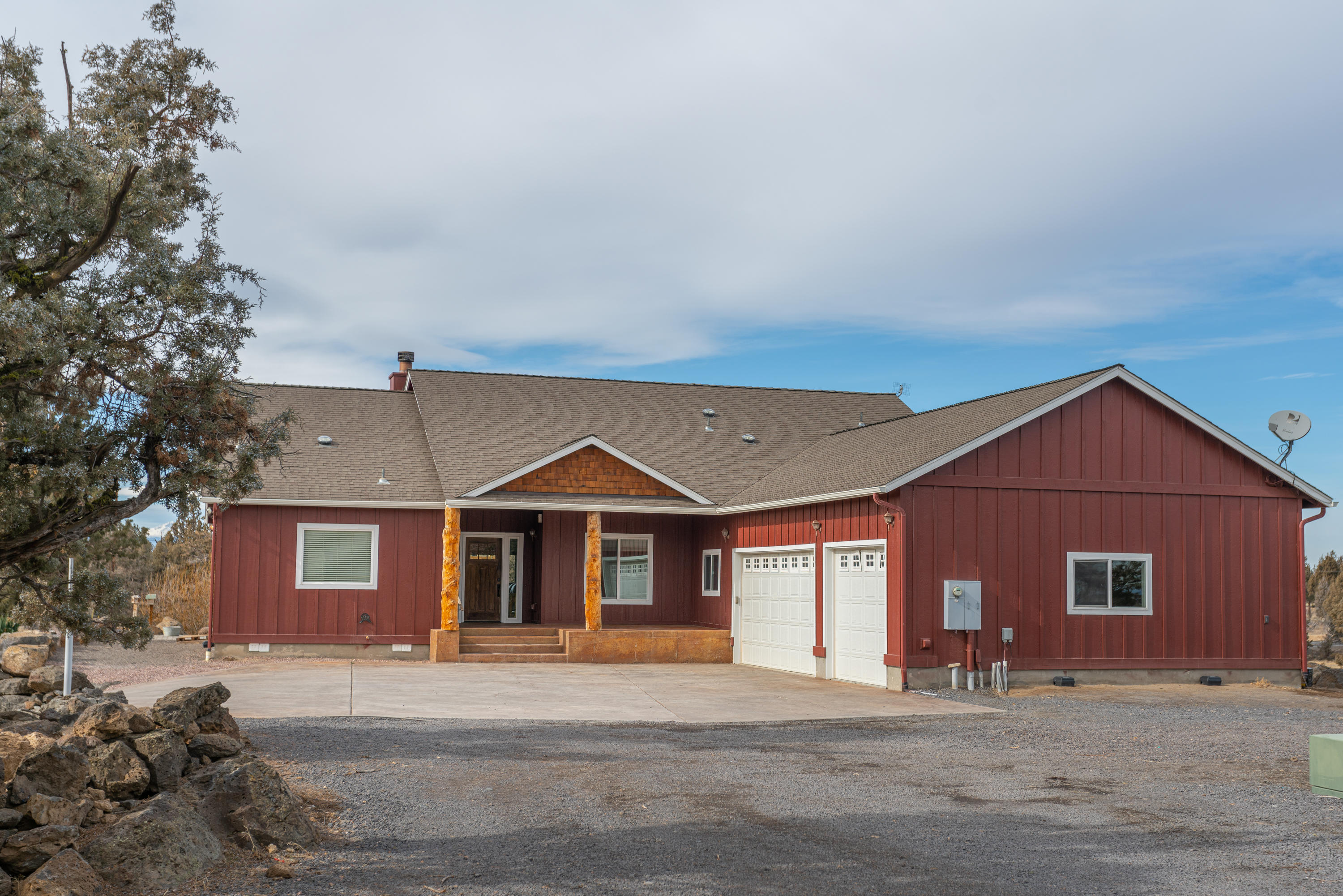Perched on a perfect outcropping to capture views in every direction sits this fantastic ~10 Acre property w/custom built home. Horse lovers pay attention -3 areas to board your horses totaling 9 stalls plus an outdoor
riding area! Get lots of company? Offer authentic accommodations in the incredible separate bunkhouse w/ 2 bdrms/bath, kitchenette. 1800 Sq. Ft. Shop w/ 2 offices; work, toys, storage. Bordered on the S. side by open space, this property has miles of wild land to explore right out the front door. 4 Acres of COID Irrigation; fill the incredible swimming pond with it's overhang dock for swimming + kayaking. The single lvl home was built in 2008 w/ an eye towards outdoor living. Ideal orientation towards the Western views. 4 full-sized bdrms including huge master w/ jetted soaking tub + his & her closets. Stunning natural tile, w/b fireplace, vaulted ceilings, front porch, back deck complete w/ a terraced ceiling and views of Mt. Bachelor - adjoining custom-built fire pit.
