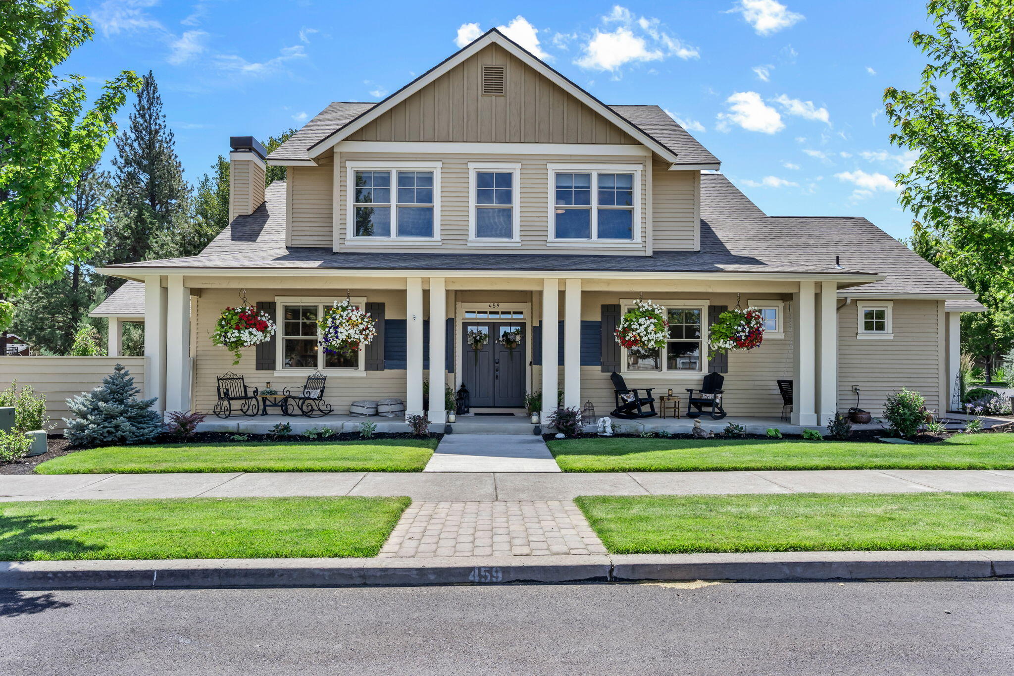 Welcome home to Pine Meadow Village. One of Sisters most coveted neighbhoords. This beautifully maintained retreat with a thoughtful layout that puts the primary suite and den on the main level oozes charm. The heart of the home is a bright and cheerful kitchen featuring quartz counters, a spacious island, 5-burner cooktop, and double built-in ovens, perfect for gathering and everyday living.
Lovingly cared for, this home invites you to relax on the front porch, stroll the friendly neighborhood, or head out for a morning coffee, an afternoon of shopping, or a scenic hike or bike ride. With easy access to local trails and just a short drive to Suttle Lake for paddleboarding and outdoor fun, this home offers the best of Sisters living, comfort, connection, and adventure right outside your door. 
Situated on a spacious corner lot next to the HOA greenway with only one neighbor, you'll love relaxing under the covered patio or stargazing by the firepit on clear Central Oregon nights.