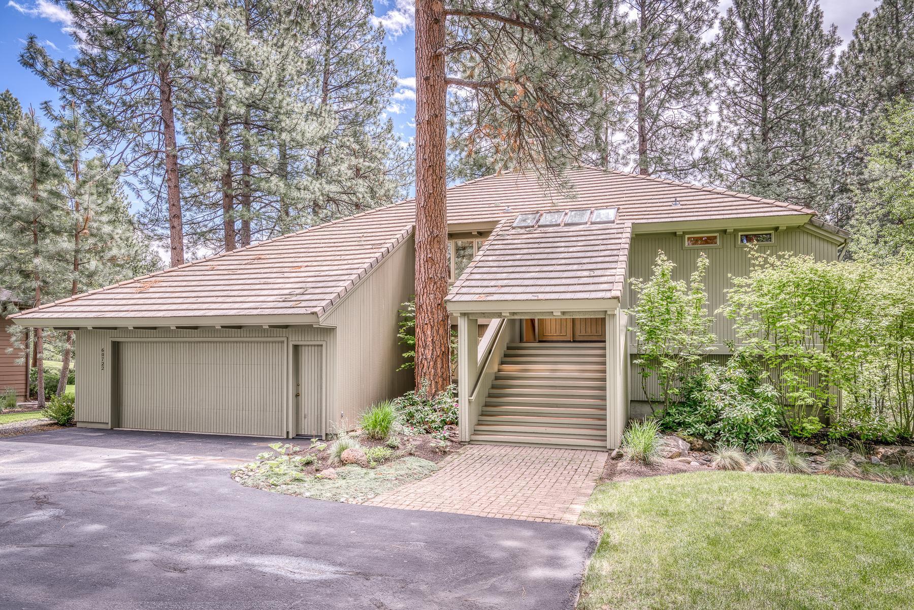 Comfortable luxury in this custom Northwest contemporary design. Nestled in a Ponderosa pine setting on the 8th fairway of the Widgi Creek golf community. Grand split entry leading to main level living areas. This flexible floor plan offers privacy and room for everyone. Vaulted wood ceilings, skylights, hardwood floors, big picture windows, kitchen with eating bar and walk-in pantry, dining room with built-in serving buffet, primary bedroom suite w/private deck, two other guest bedrooms, 3.5 baths, den/family room, and office with built-in bookcase cabinets. Access to multiple decks for outdoor entertaining and viewing the golf course. Perfect as a full time residence or vacation home. Includes furniture and select décor items for turn-key living. Large two car garage with built-in storage closets, mature landscaping and immaculately maintained. Only a few minutes to downtown Bend and the closest residential area to Mt. Bachelor. Just out your backdoor to trails & the Deschutes River.