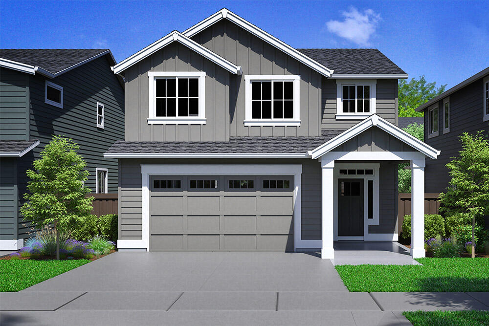 Easton Phase 3 - homesite #237 - UNDER CONSTRUCTION - Check out this upgraded Benjamin floor plan on Lot 237, estimated for completion March/April 2026. Designer upgrades include 8' main level doors, fireplace cabinets, 41.5'' kitchen cabinets, Blanco Silgranit sink, laundry room with sink and cabinetry, wood shelving throughout, and transitional stair rails. Features quartz countertops, wood composite flooring, tile backsplash, gas fireplace, pantry, tankless water heater, and A/C. A thoughtful layout offers a main level bedroom with full bath, spacious great room, large loft, and a luxurious primary suite with soaking tub, dual vanities, and walk-in closet. Located in Easton, SE Bend's newest master-planned community with future amenities including parks, pools, gym, and more. Photos are of a similar model; floor plan, colors, and finishes may vary.