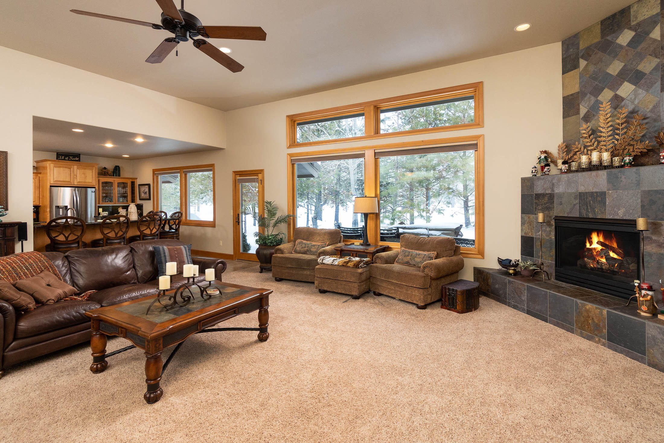 Single level home in North Course Estates!  Peace and quiet combined w/ privacy in one Sunriver's exclusive gated, non-rental areas.  4 bedrooms - all bedrooms are suites w/ private baths. Great room w/ vaulted ceilings and gas fireplace. Kitchen includes granite counters, stainless appliances, pot filler, wine refrigerator and pantry.  Primary suite features gas fireplace, jetted tub, tile shower, vanity, double sinks, walk in closet plus 2 additional closets.  A/C, hot tub, lots of storage and 3 car garage for your toys. Original owners. Short term rentals are not allowed inside North Course Estates. Start making memories in this Sunriver home!