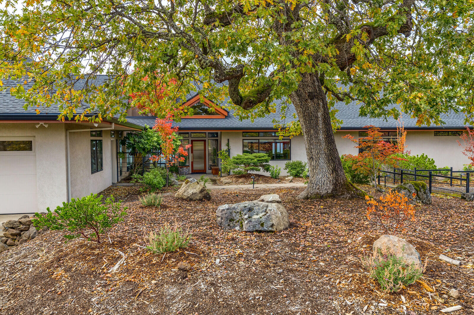 Sun Ridge Estates, a Fire Wise Community:  A 4.72 acre gated property, offering dynamic Rogue Valley views, stunning sunrises, sunsets & City lights. A uniquely private setting-a short distance from most all facilities.  Architectural features & natural lighting provide a well-appointed open plan design. This immaculate home includes: covered & al fresco patios; spacious gourmet kitchen w/lg island & dining, granite counters; a sizeable walk in pantry w/generous storage & a 500 bottle wine cooler; Living room w/a lg fireplace & a Family Room, both w/surround sound; plus a custom office with superb work space...all with spectacular views;  a  Primary suite w/vaulted ceiling, heated bath tile floor & the perfect walk-in closet;  Sizable 2nd Primary Bedroom & private bath plus a bonus room, currently a 3rd bedroom; beautiful Maple flooring, some ttile & carpet; 5+ car garage space; Gunite solar lap pool; Solar hot H20 & 24 panel grid-tied solar system.  Private Community. A Must tour home
