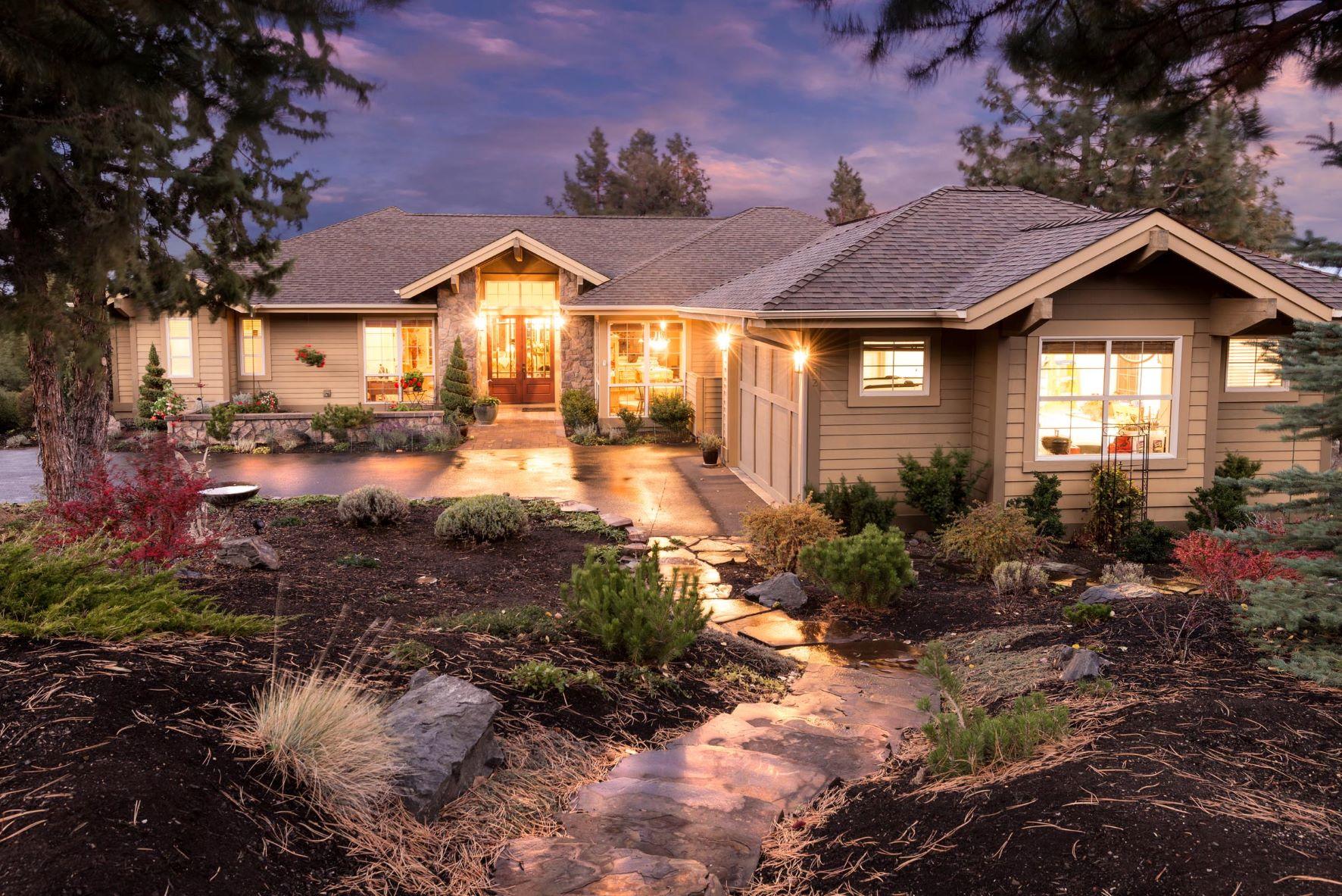 Fabulous Awbrey Village home with beautiful views of Mt. Jefferson, Black Butte and Smith Rock. This Single level living home includes well-designed guest quarters on the lower level. Designed by Neal Huston and a past Tour of Homes Award Winner this is a quality built home! The spacious great room with rock fireplace, has exotic Cumaro wood floors and abundant windows taking in the light and views. Enjoy the outdoors from every room & from the large deck in back or the lovely paver courtyard in the front The Gourmet kitchen has granite island an eating bar, breakfast nook & formal dining area. This home is great for entertaining!
So many possibilities for the 1200 sq ft Accessible guest quarters w kitchenette, 1 BR, large living space 2 baths and laundry. Has private entrance and private patio. Extra features installed to assist or care for accessible need person. This space could be perfect for a parent or in law, home office, man cave or to rent.
Lush landscaping create a gardener's paradise. Tremendous va